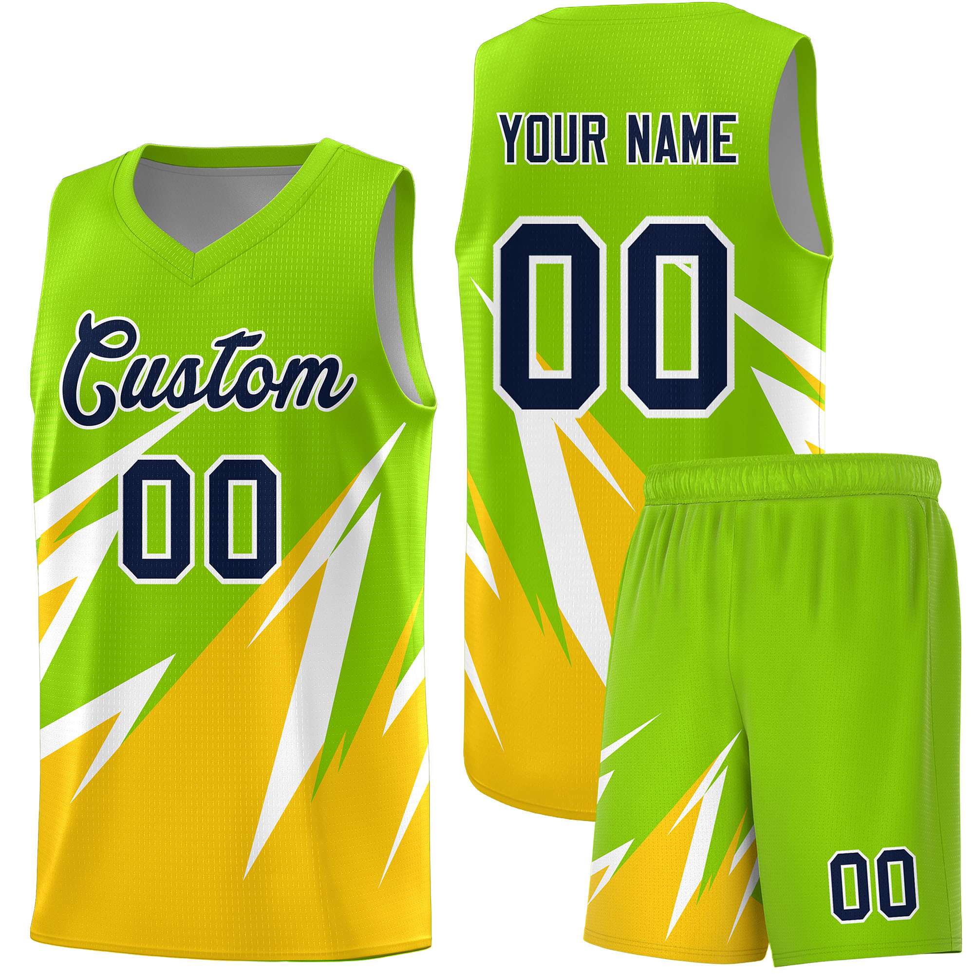 Custom Neon Green Abstract Mountain Pattern Sports Uniform Basketball Jersey