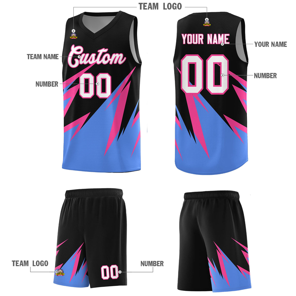 Custom Black Abstract Mountain Pattern Sports Uniform Basketball Jersey