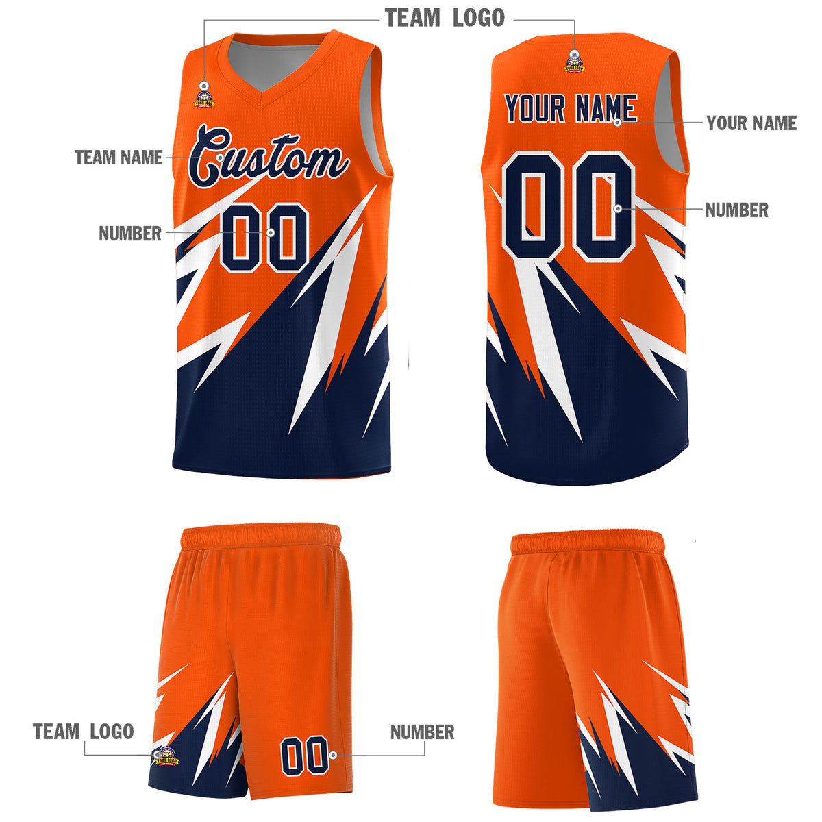 Custom Orange Abstract Mountain Pattern Sports Uniform Basketball Jersey