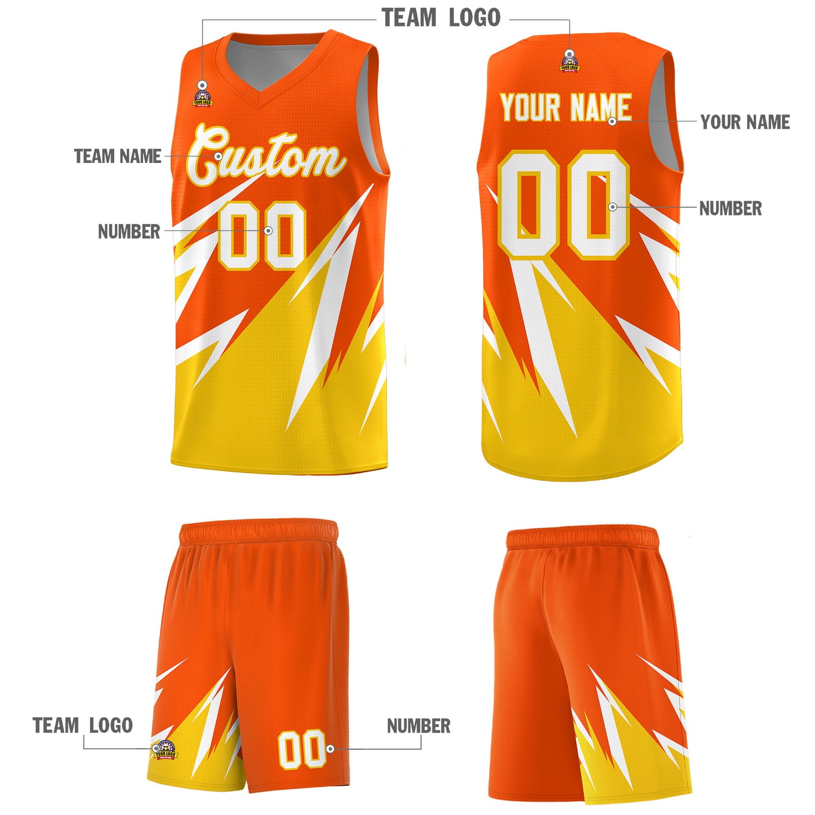 Custom Orange Abstract Mountain Pattern Sports Uniform Basketball Jersey