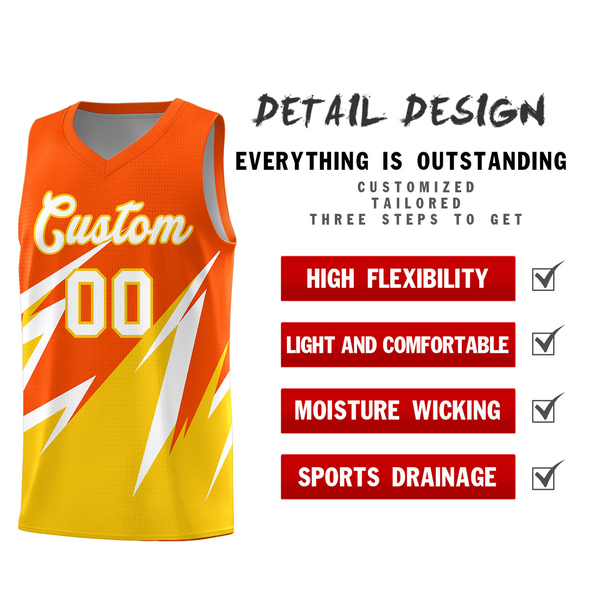 Custom Orange Abstract Mountain Pattern Sports Uniform Basketball Jersey