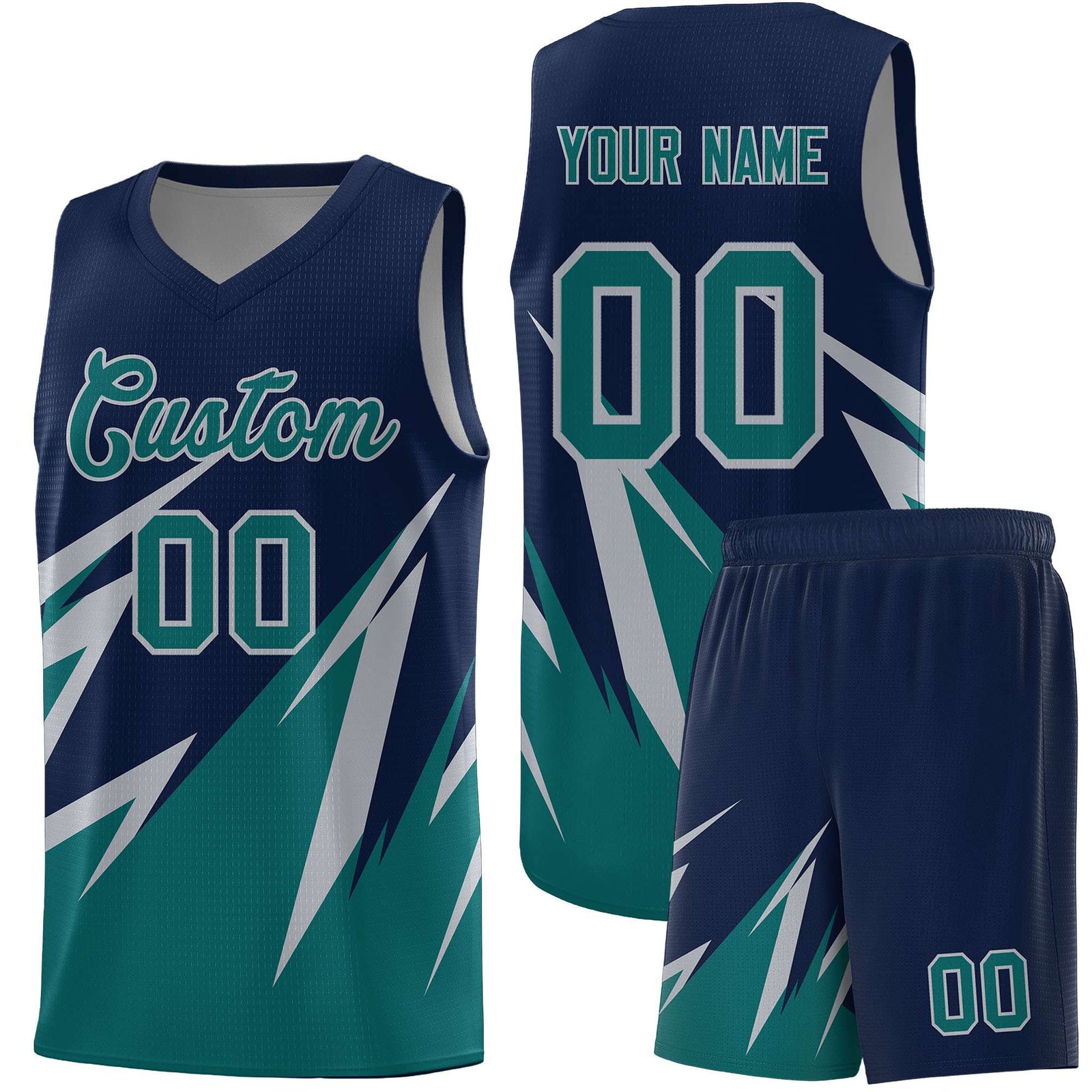 Custom Navy Abstract Mountain Pattern Sports Uniform Basketball Jersey