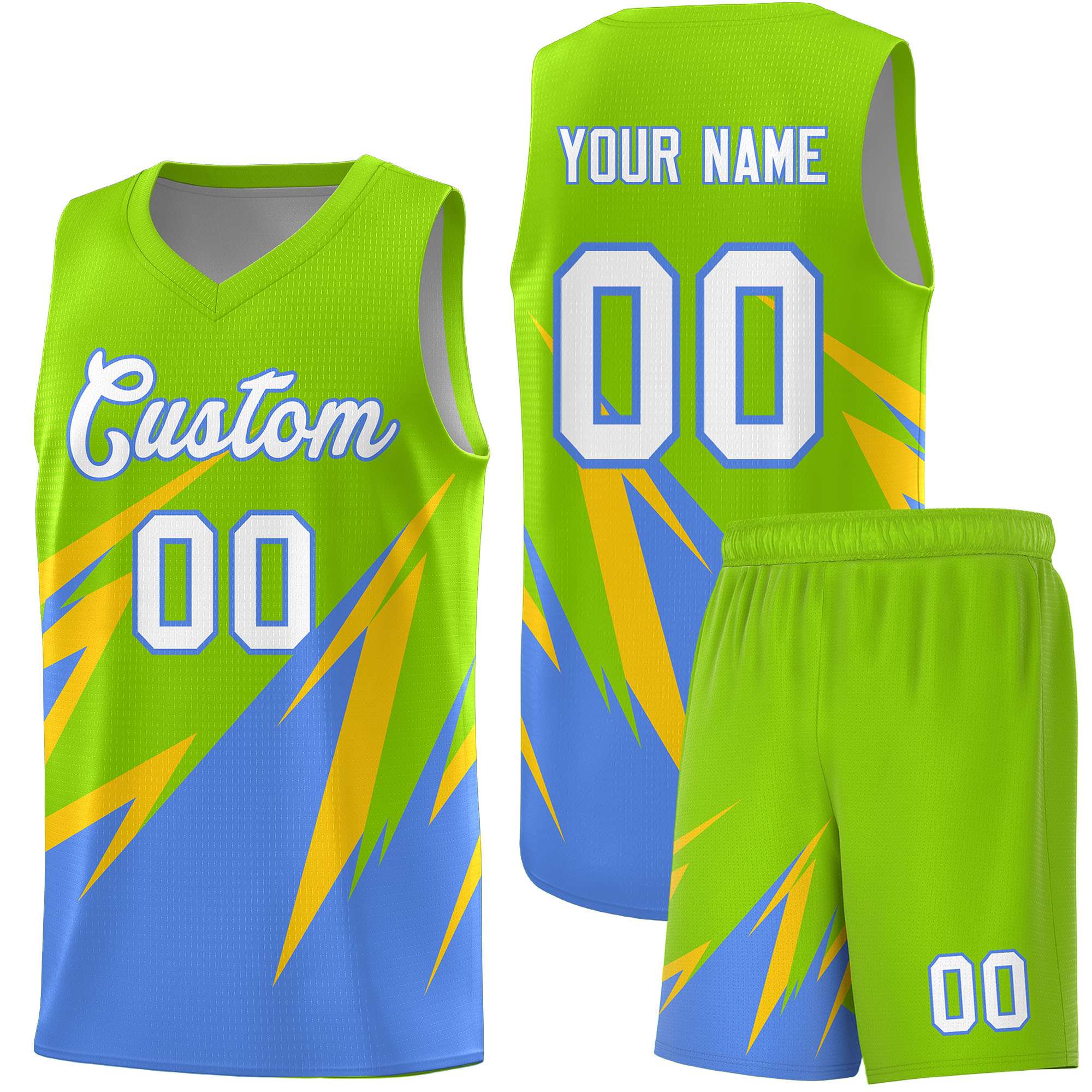 Custom Neon Green Abstract Mountain Pattern Sports Uniform Basketball Jersey
