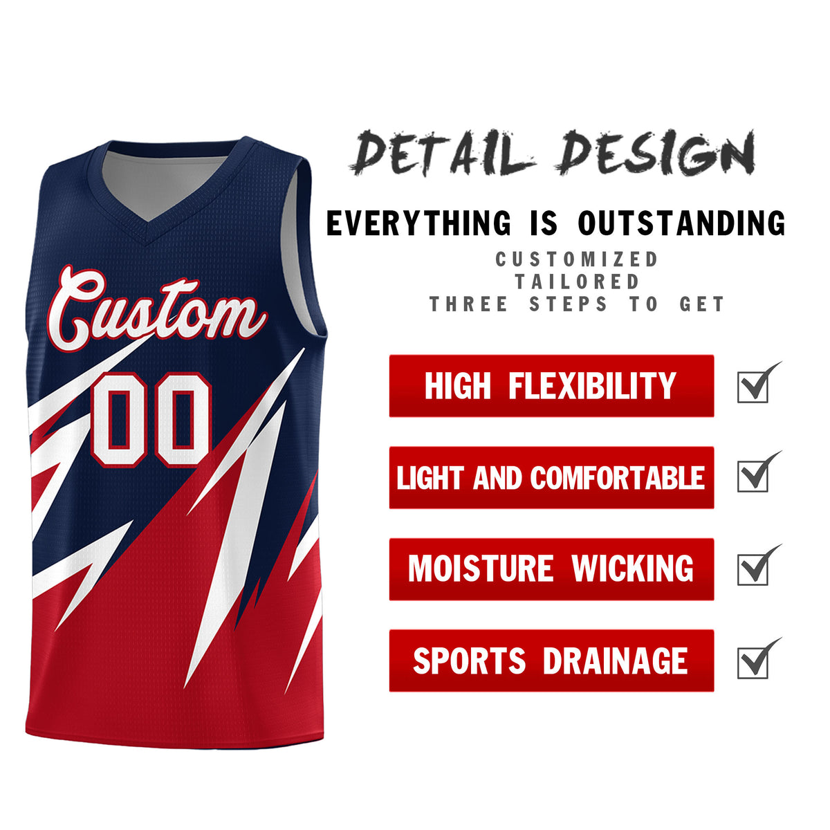 Custom Navy Abstract Mountain Pattern Sports Uniform Basketball Jersey