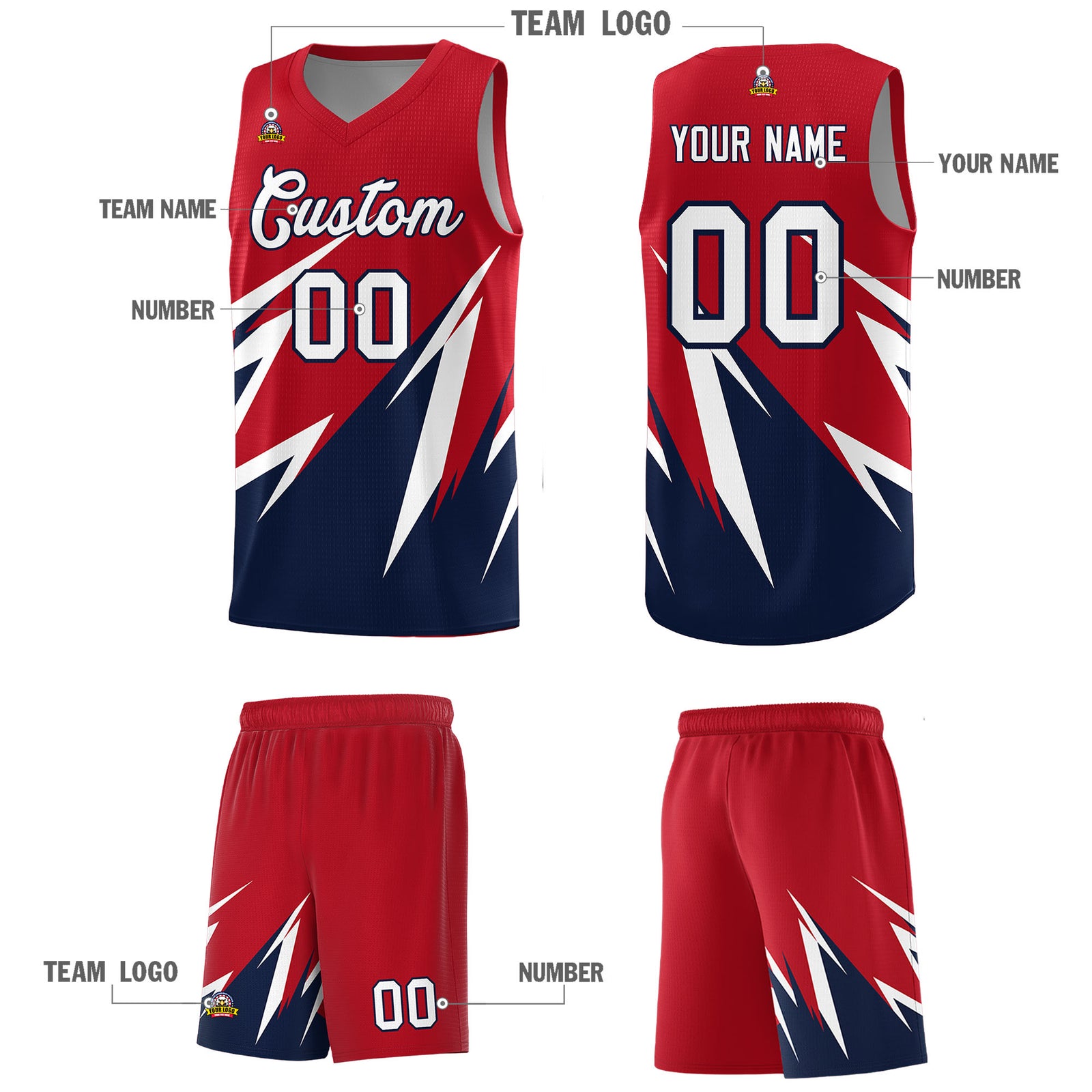 Custom Red Abstract Mountain Pattern Sports Uniform Basketball Jersey