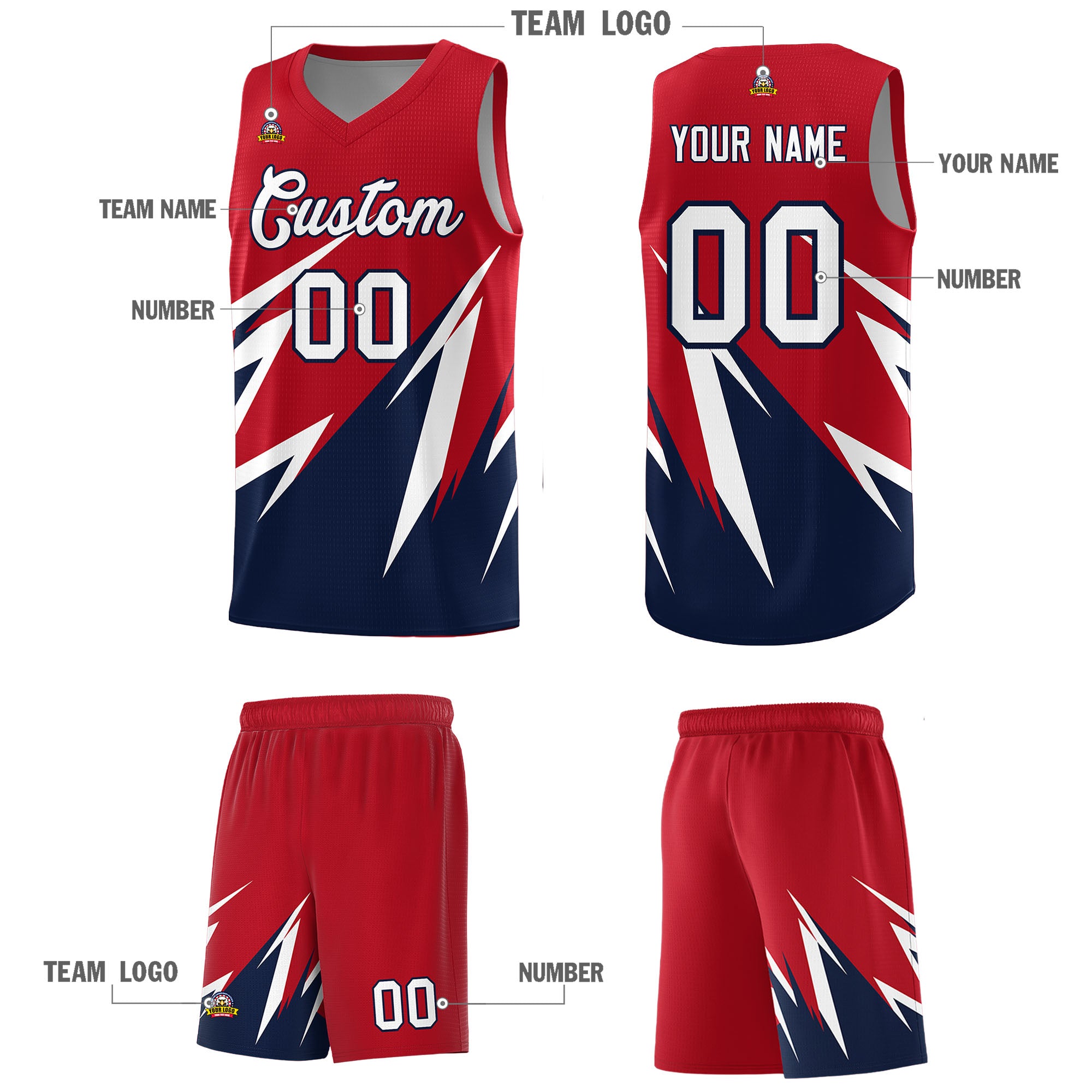 Custom Red Abstract Mountain Pattern Sports Uniform Basketball Jersey