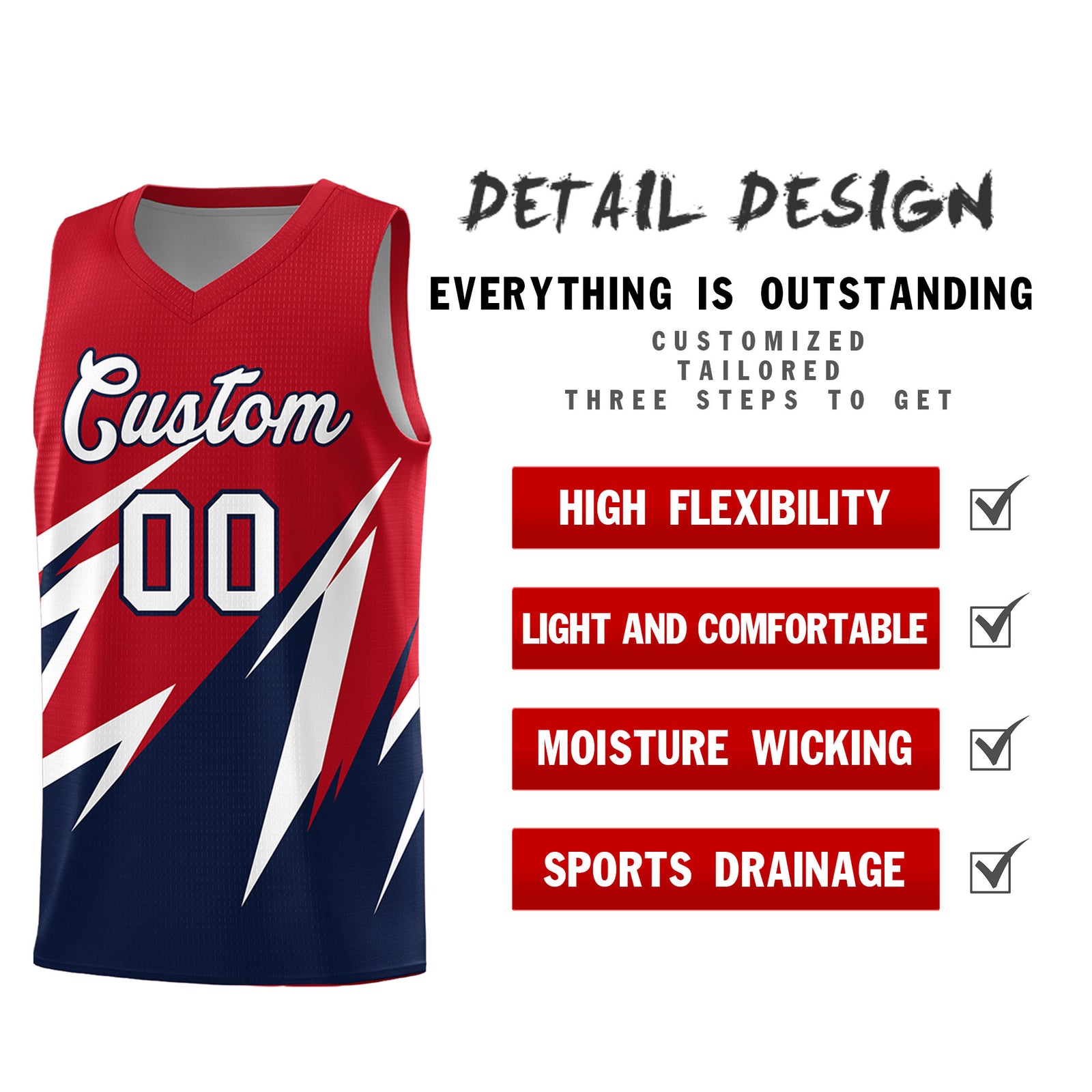 Custom Red Abstract Mountain Pattern Sports Uniform Basketball Jersey