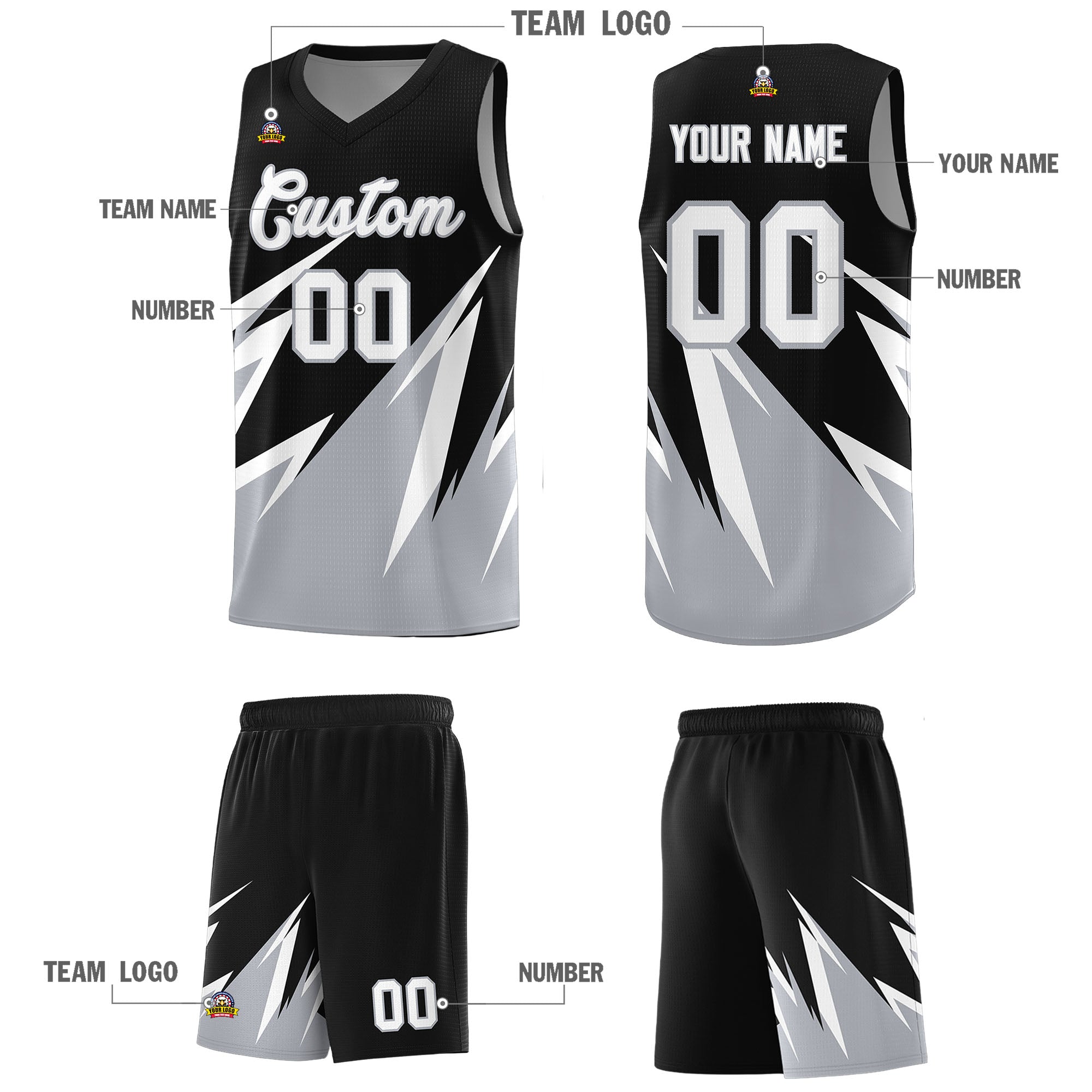 Custom Black Abstract Mountain Pattern Sports Uniform Basketball Jersey