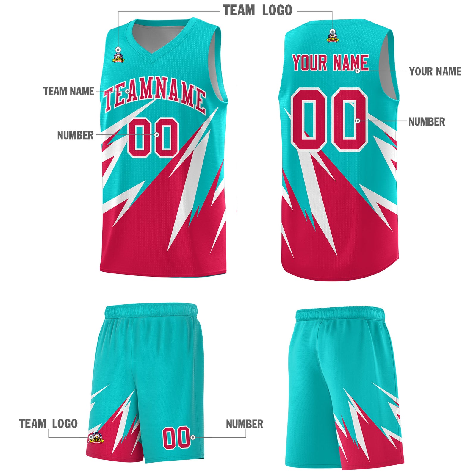 Custom Aqua Abstract Mountain Pattern Sports Uniform Basketball Jersey