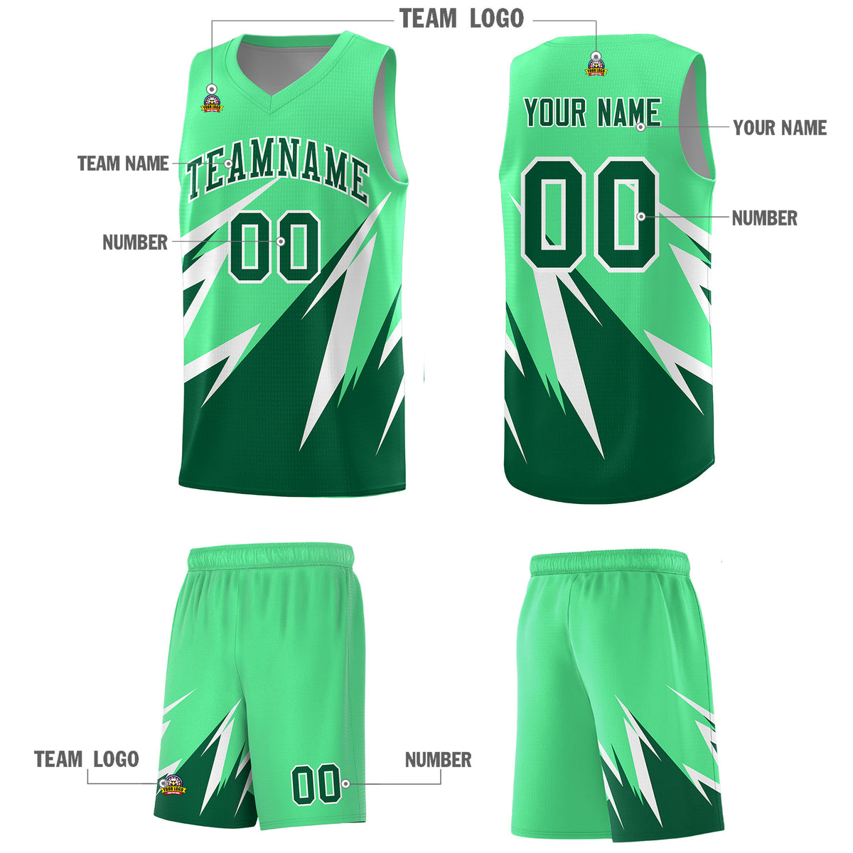 Custom Green Abstract Mountain Pattern Sports Uniform Basketball Jersey