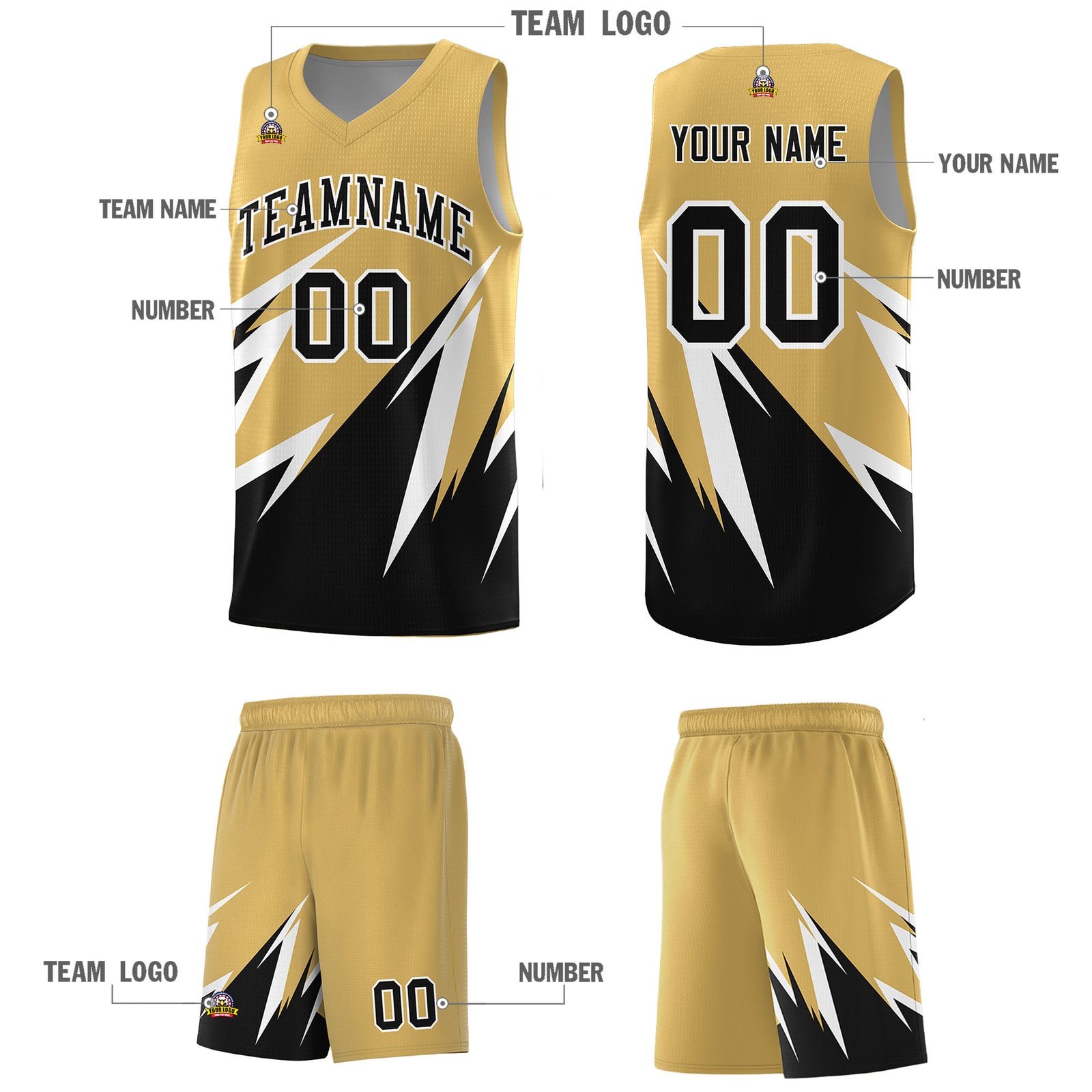 Custom Old Gold Abstract Mountain Pattern Sports Uniform Basketball Jersey