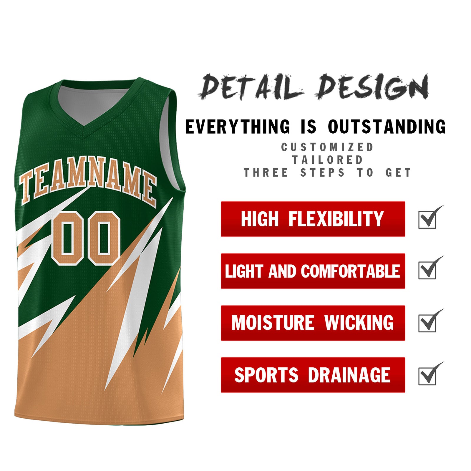 Custom Green Abstract Mountain Pattern Sports Uniform Basketball Jersey