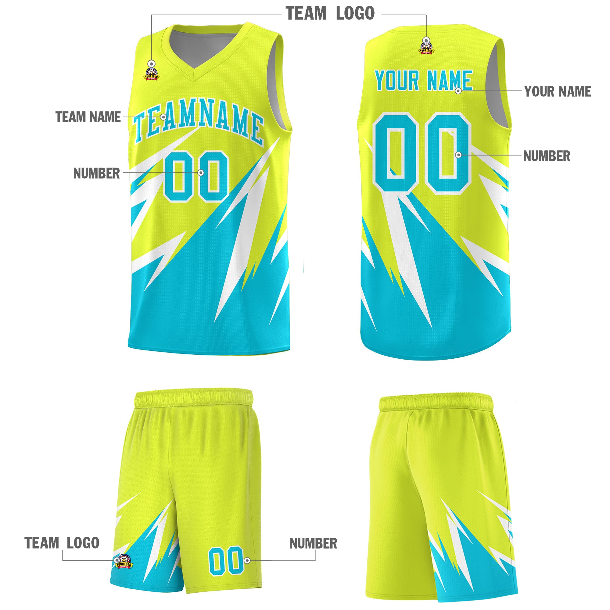 Custom Fluorescent Green Abstract Mountain Pattern Sports Uniform Basketball Jersey