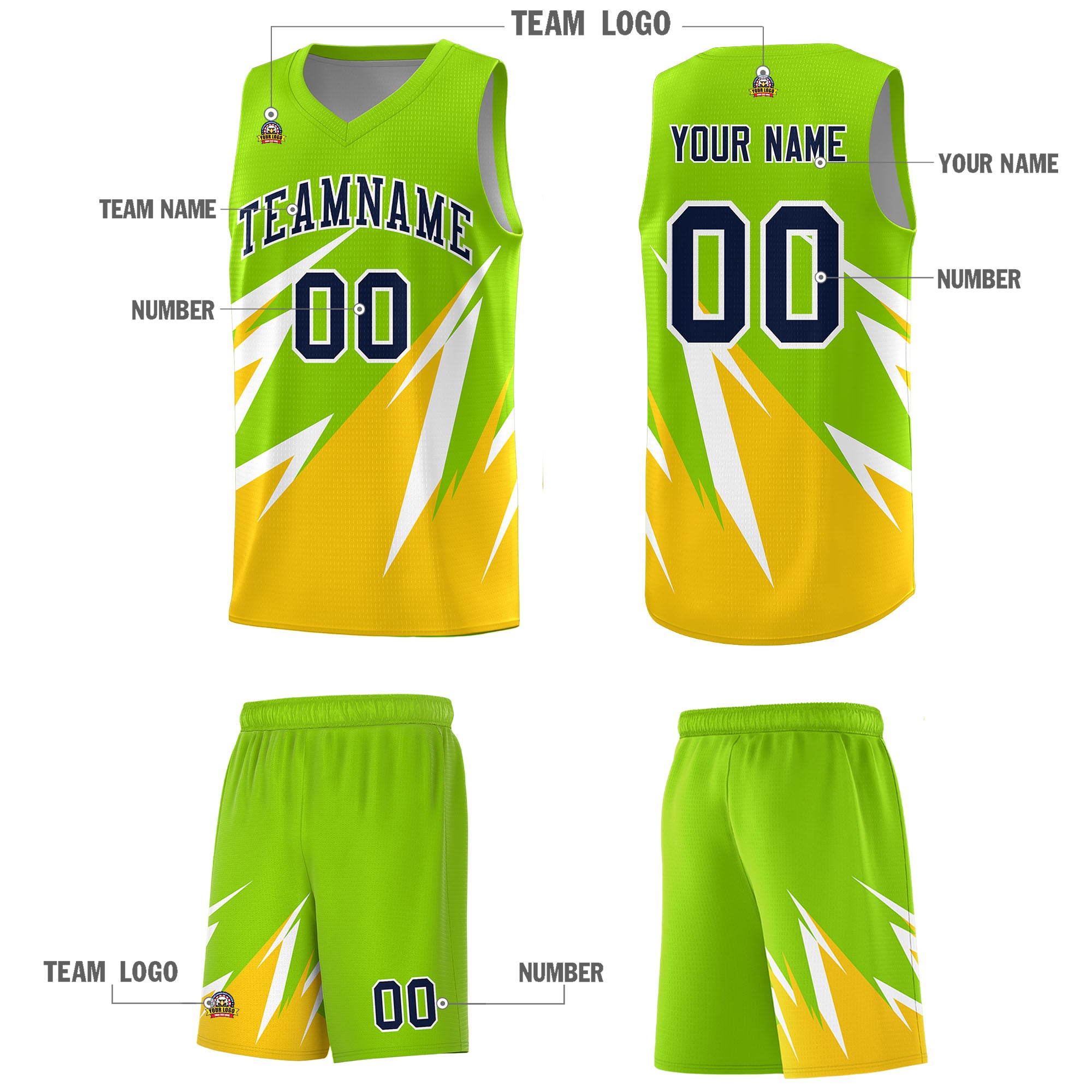 Custom Neon Green Abstract Mountain Pattern Sports Uniform Basketball Jersey