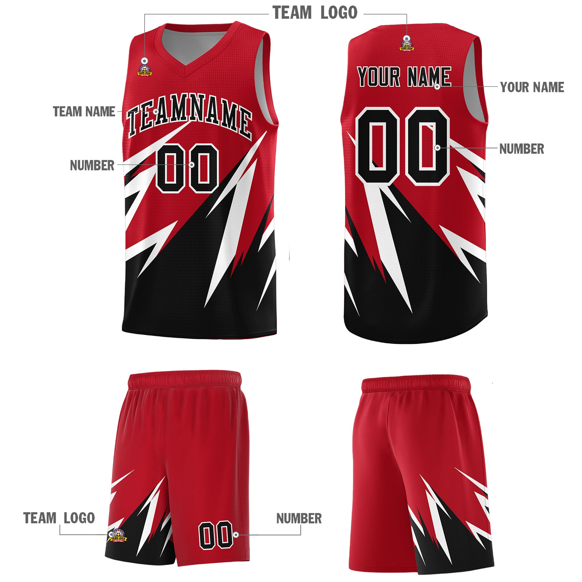 Custom Red Abstract Mountain Pattern Sports Uniform Basketball Jersey
