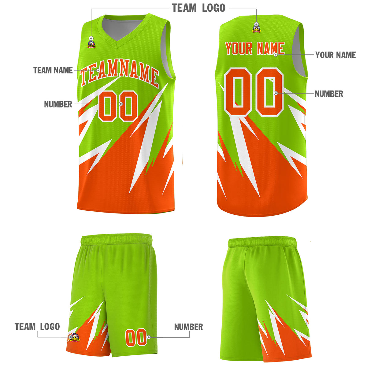 Custom Neon Green Abstract Mountain Pattern Sports Uniform Basketball Jersey