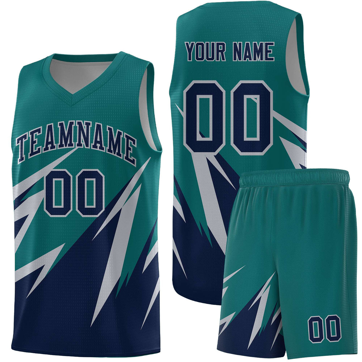 Custom Teal Abstract Mountain Pattern Sports Uniform Basketball Jersey
