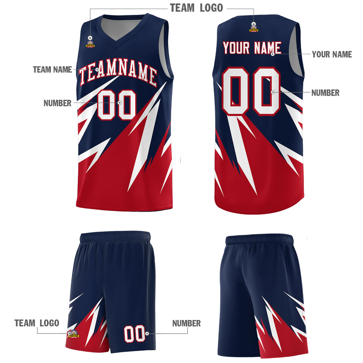 Custom Navy Abstract Mountain Pattern Sports Uniform Basketball Jersey