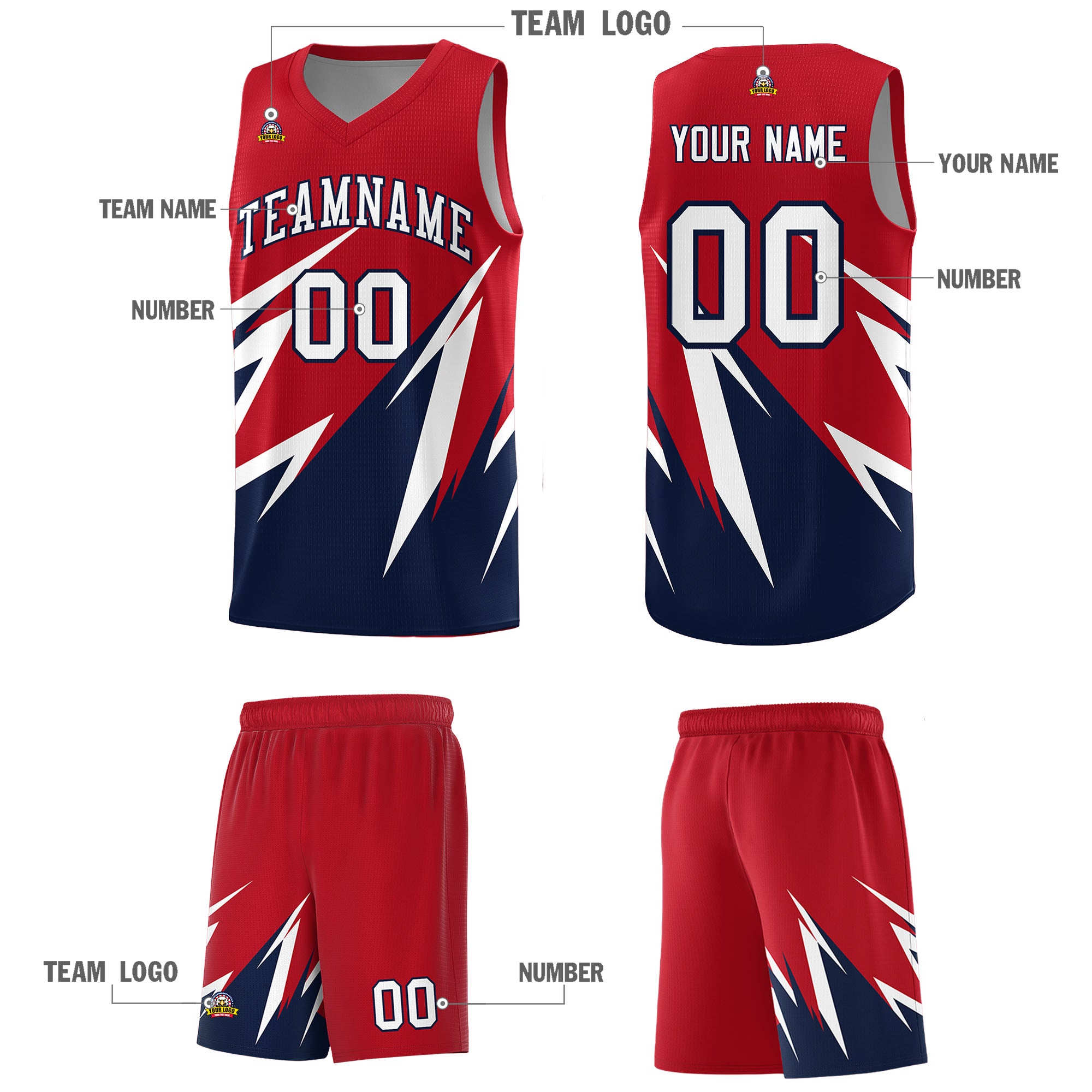 Custom Red Abstract Mountain Pattern Sports Uniform Basketball Jersey