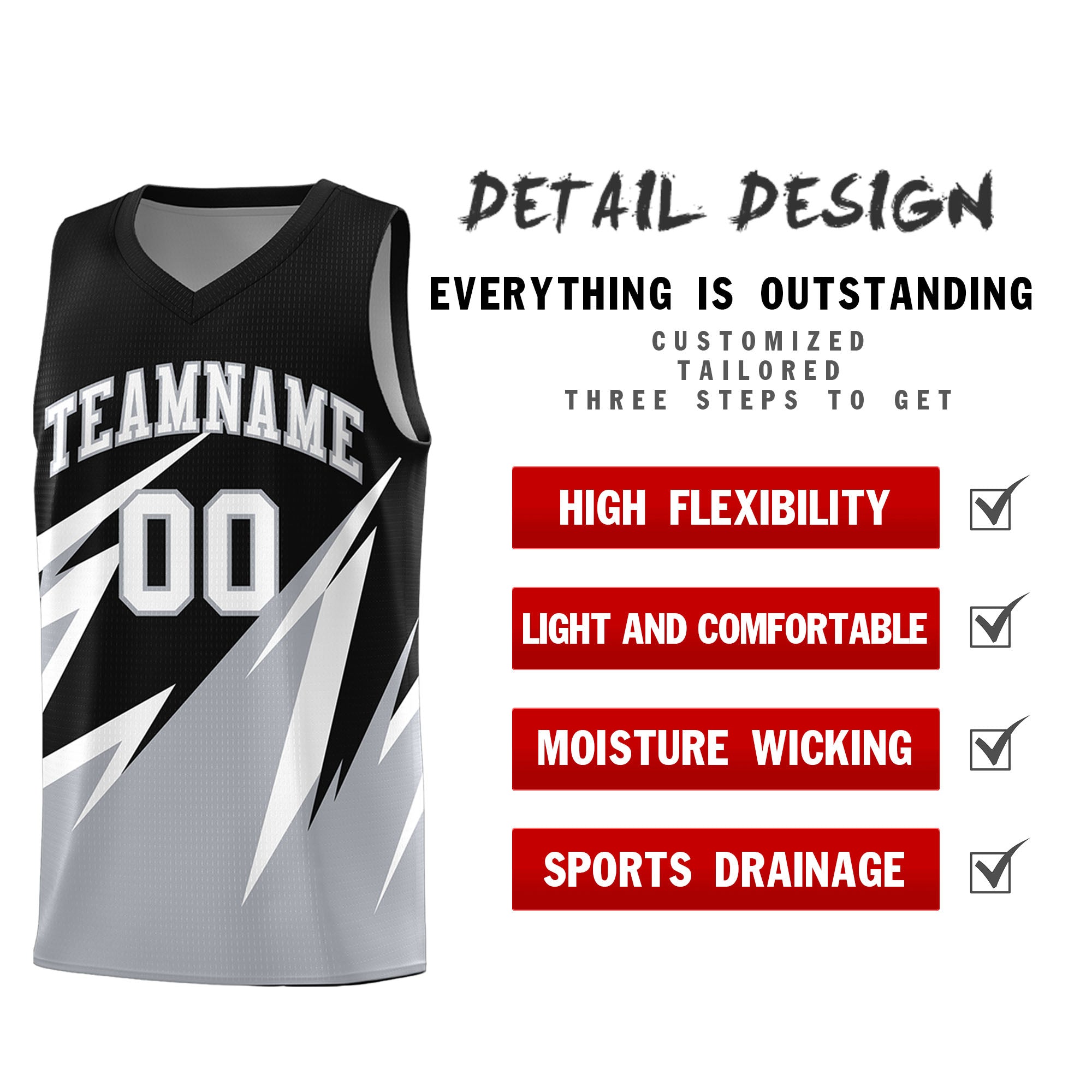 Custom Black Abstract Mountain Pattern Sports Uniform Basketball Jersey