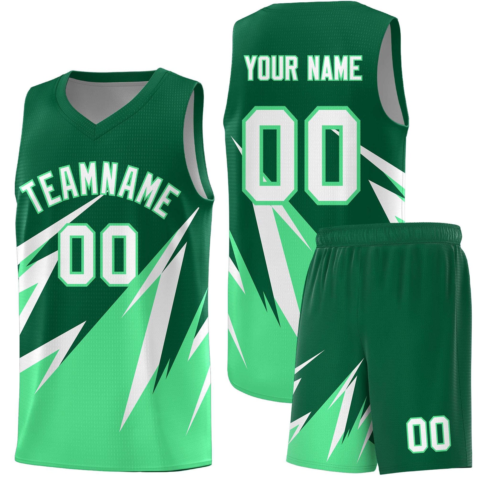 Custom Kelly Green Abstract Mountain Pattern Sports Uniform Basketball Jersey