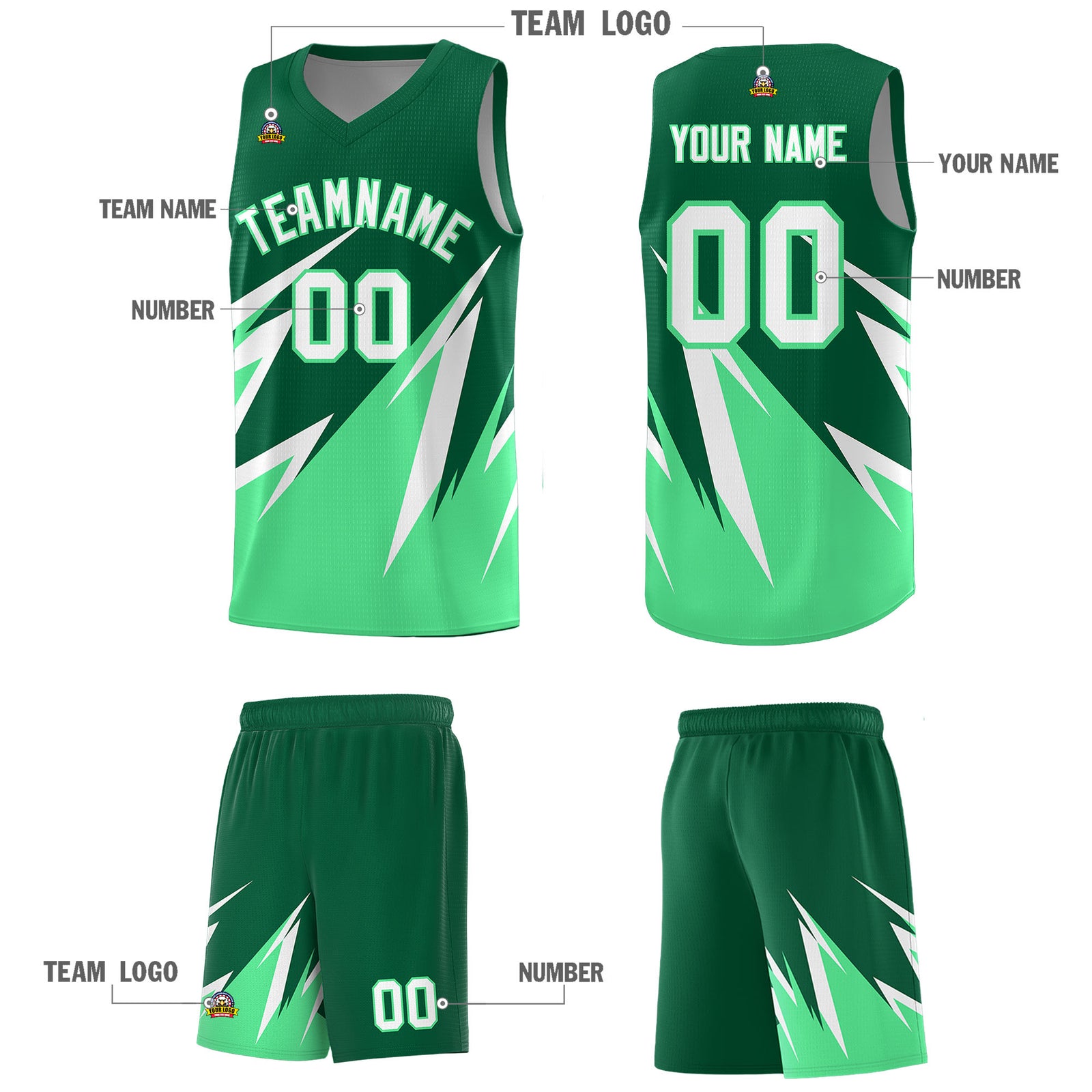 Custom Kelly Green Abstract Mountain Pattern Sports Uniform Basketball Jersey