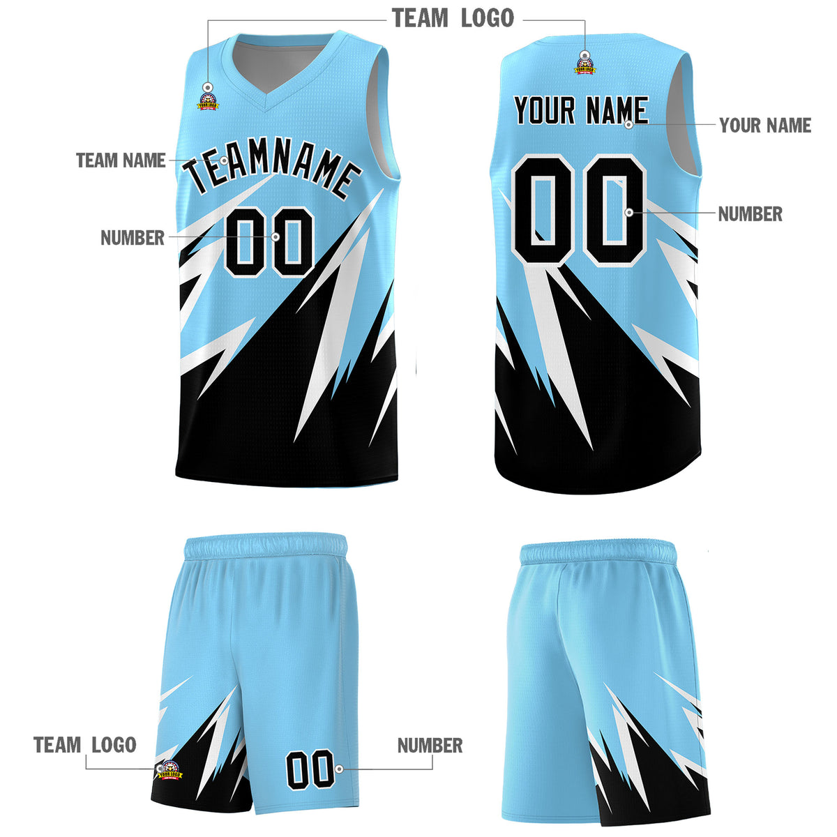 Custom Light Blue Abstract Mountain Pattern Sports Uniform Basketball Jersey