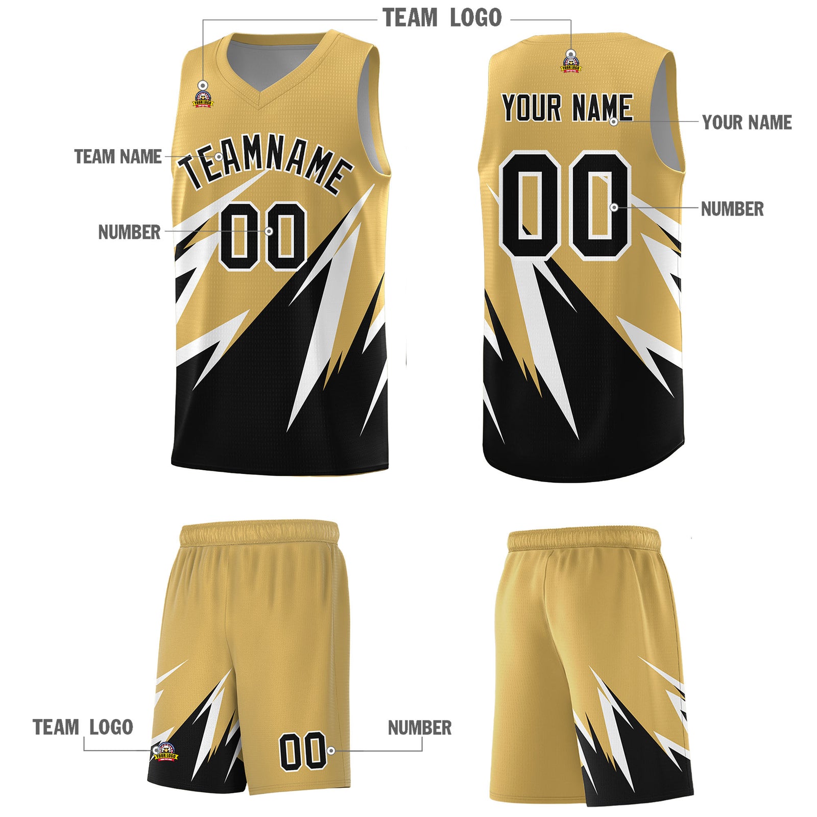 Custom Old Gold Abstract Mountain Pattern Sports Uniform Basketball Jersey