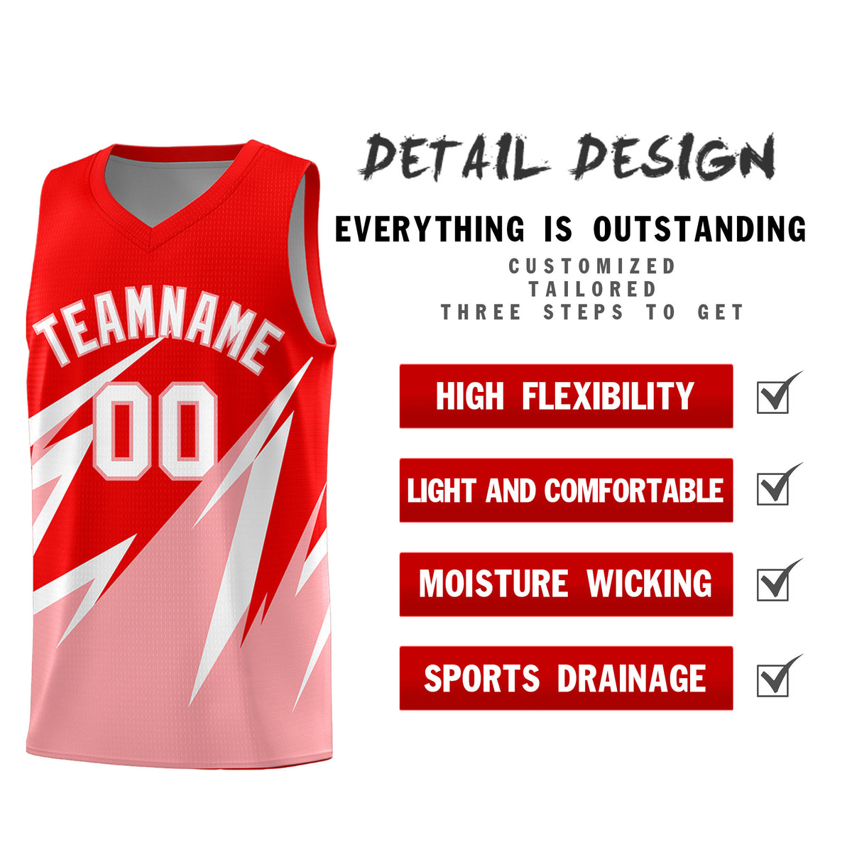 Custom Light Red Abstract Mountain Pattern Sports Uniform Basketball Jersey