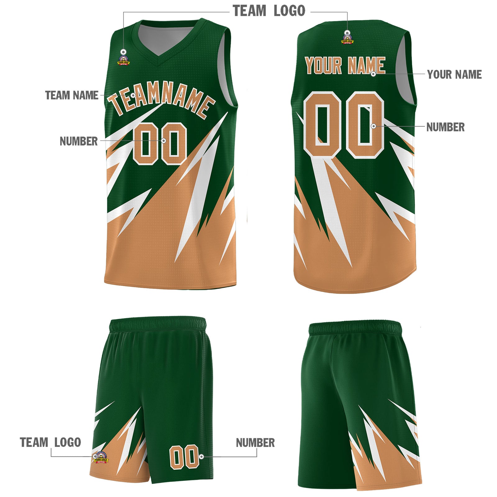 Custom Green Abstract Mountain Pattern Sports Uniform Basketball Jersey
