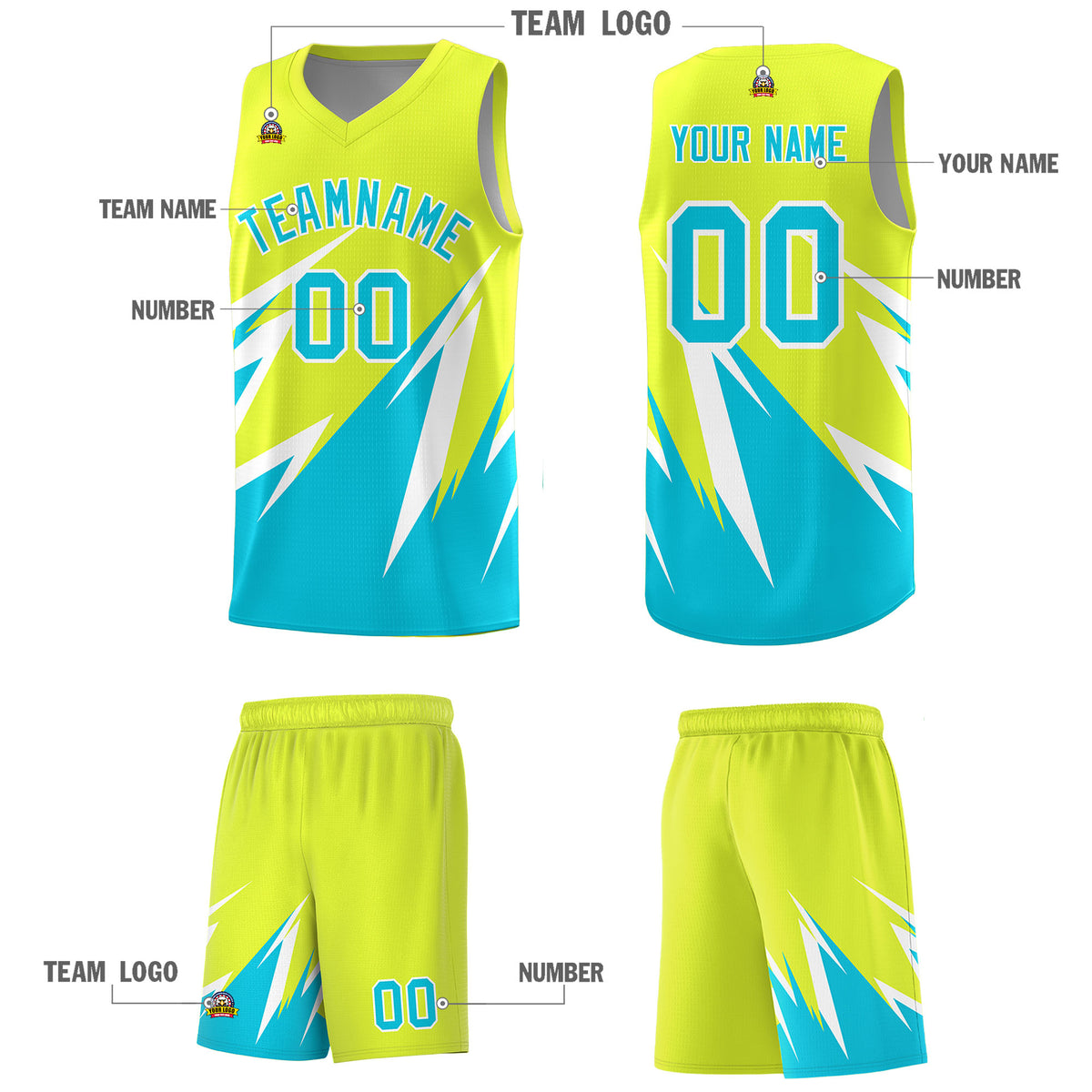 Custom Fluorescent Green Abstract Mountain Pattern Sports Uniform Basketball Jersey