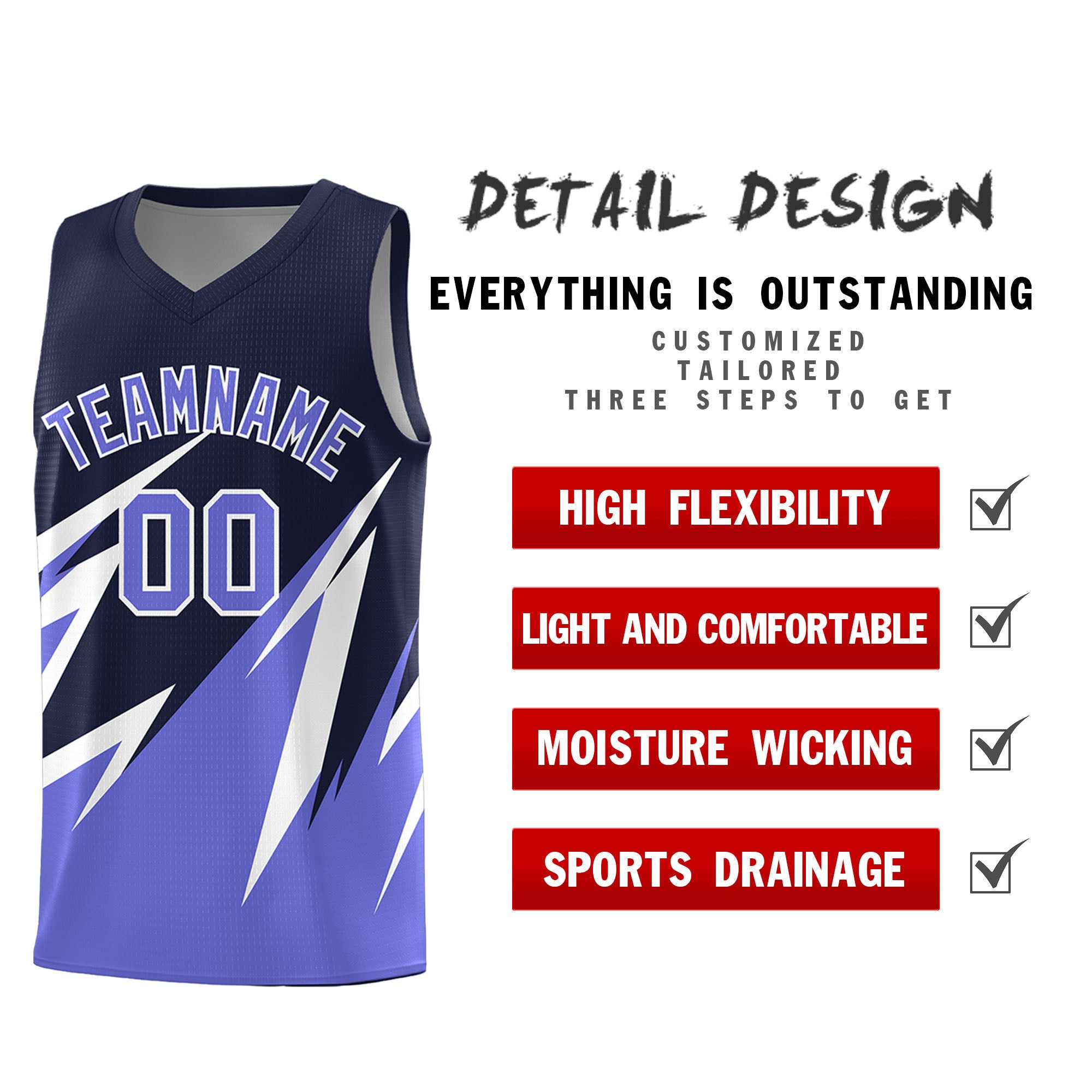 Custom Navy Abstract Mountain Pattern Sports Uniform Basketball Jersey