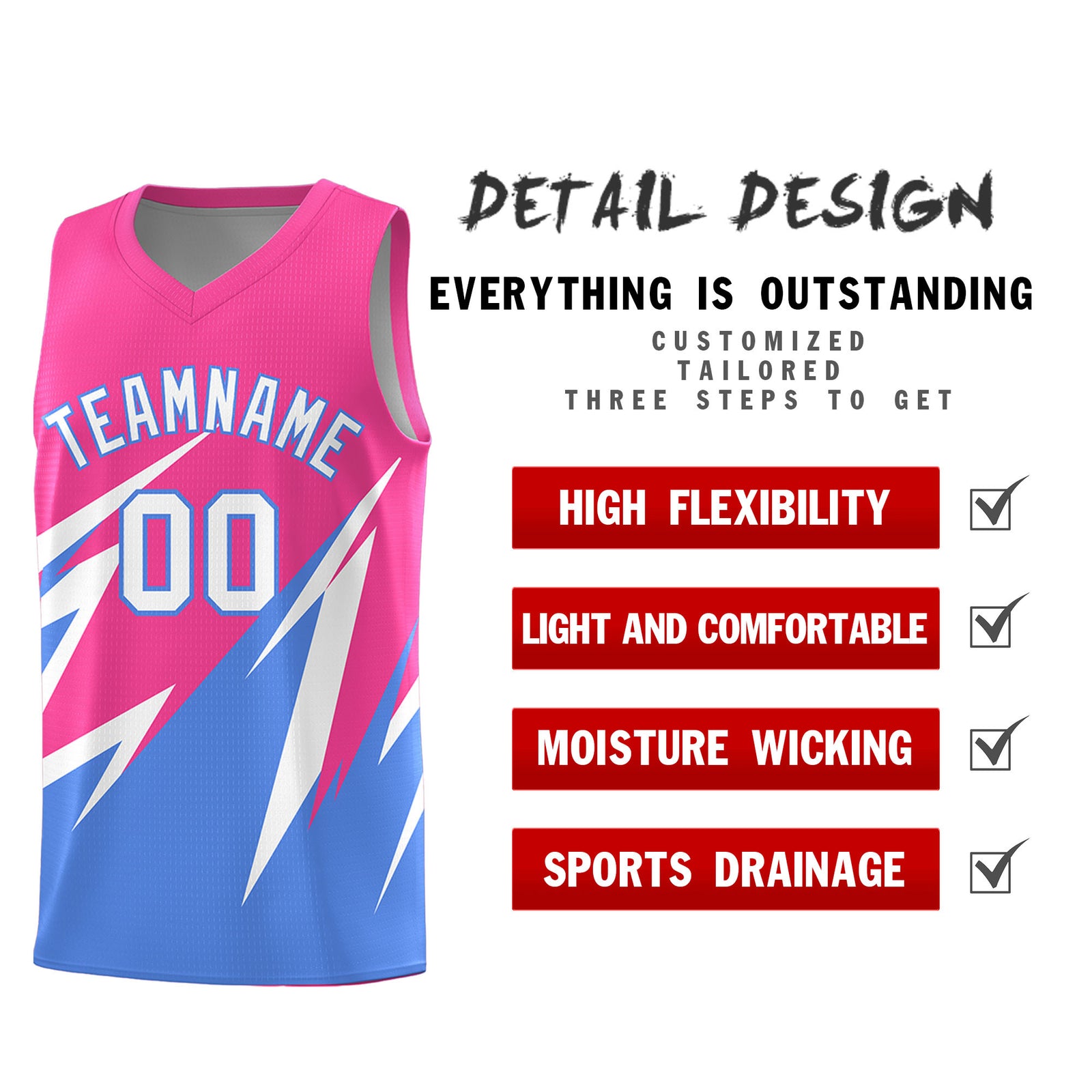 Custom Pink Abstract Mountain Pattern Sports Uniform Basketball Jersey