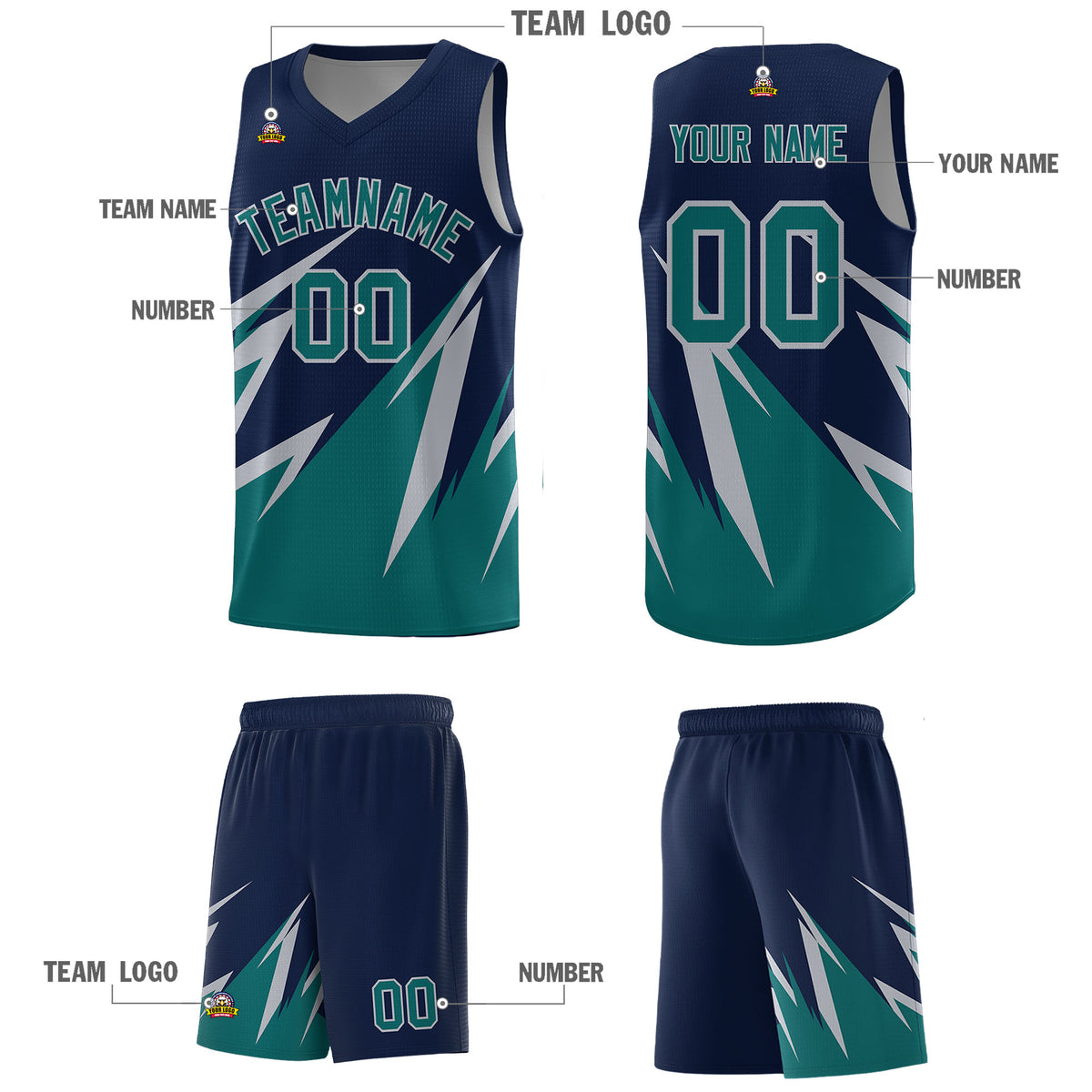 Custom Navy Abstract Mountain Pattern Sports Uniform Basketball Jersey
