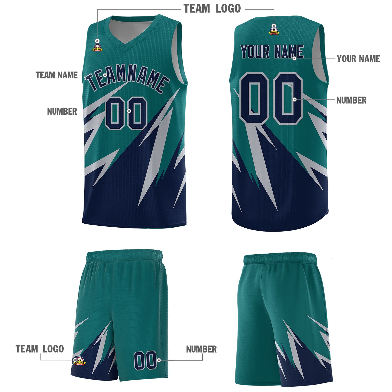 Custom Teal Abstract Mountain Pattern Sports Uniform Basketball Jersey