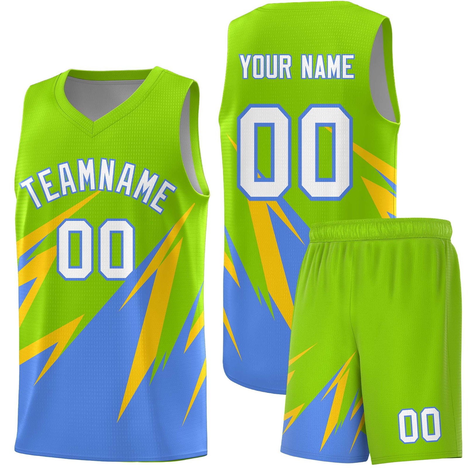 Custom Neon Green Abstract Mountain Pattern Sports Uniform Basketball Jersey