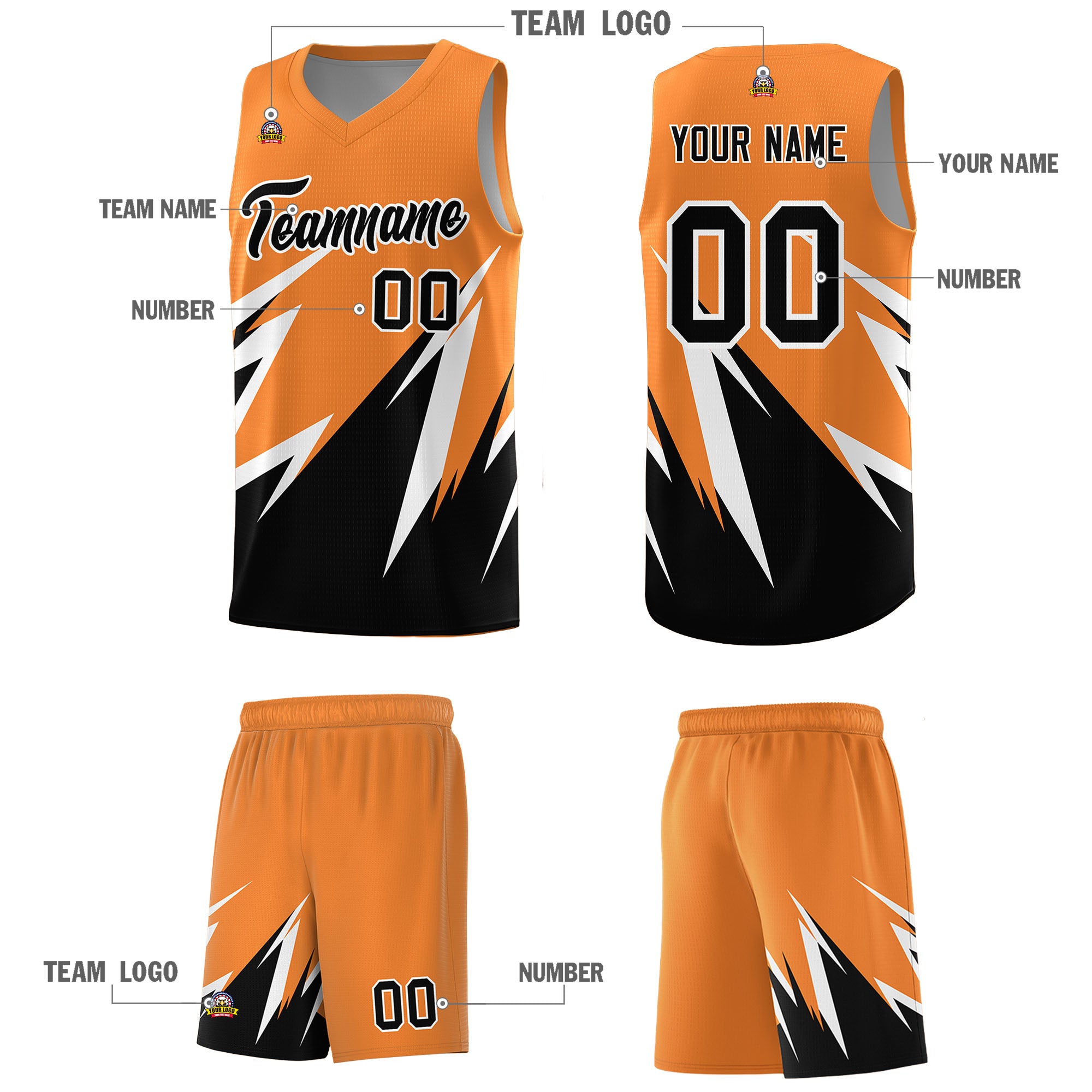 Custom Gold Orange Abstract Mountain Pattern Sports Uniform Basketball Jersey
