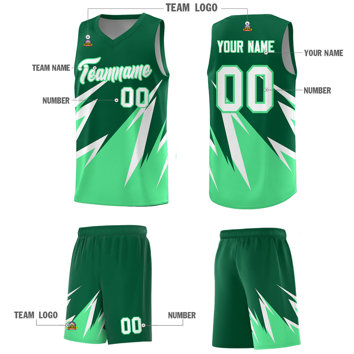 Custom Kelly Green Abstract Mountain Pattern Sports Uniform Basketball Jersey