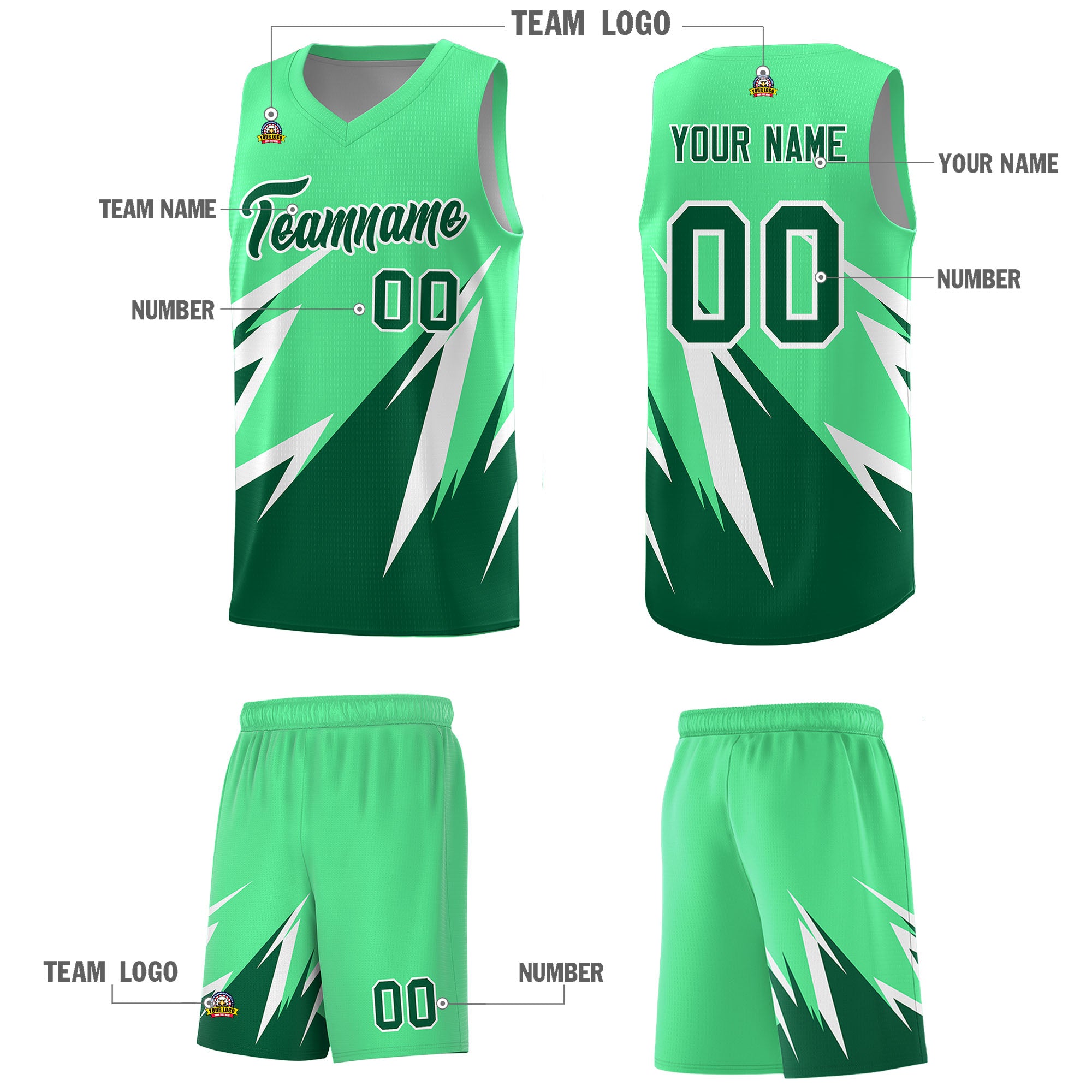 Custom Green Abstract Mountain Pattern Sports Uniform Basketball Jersey