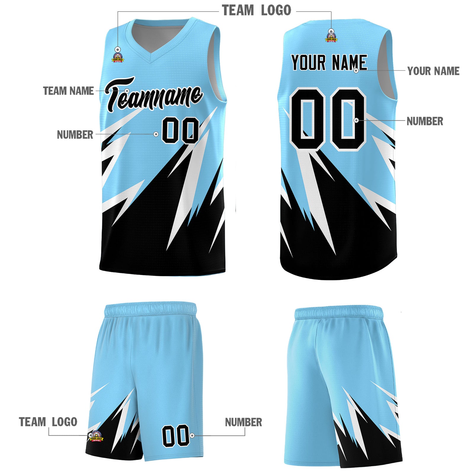 Custom Light Blue Abstract Mountain Pattern Sports Uniform Basketball Jersey