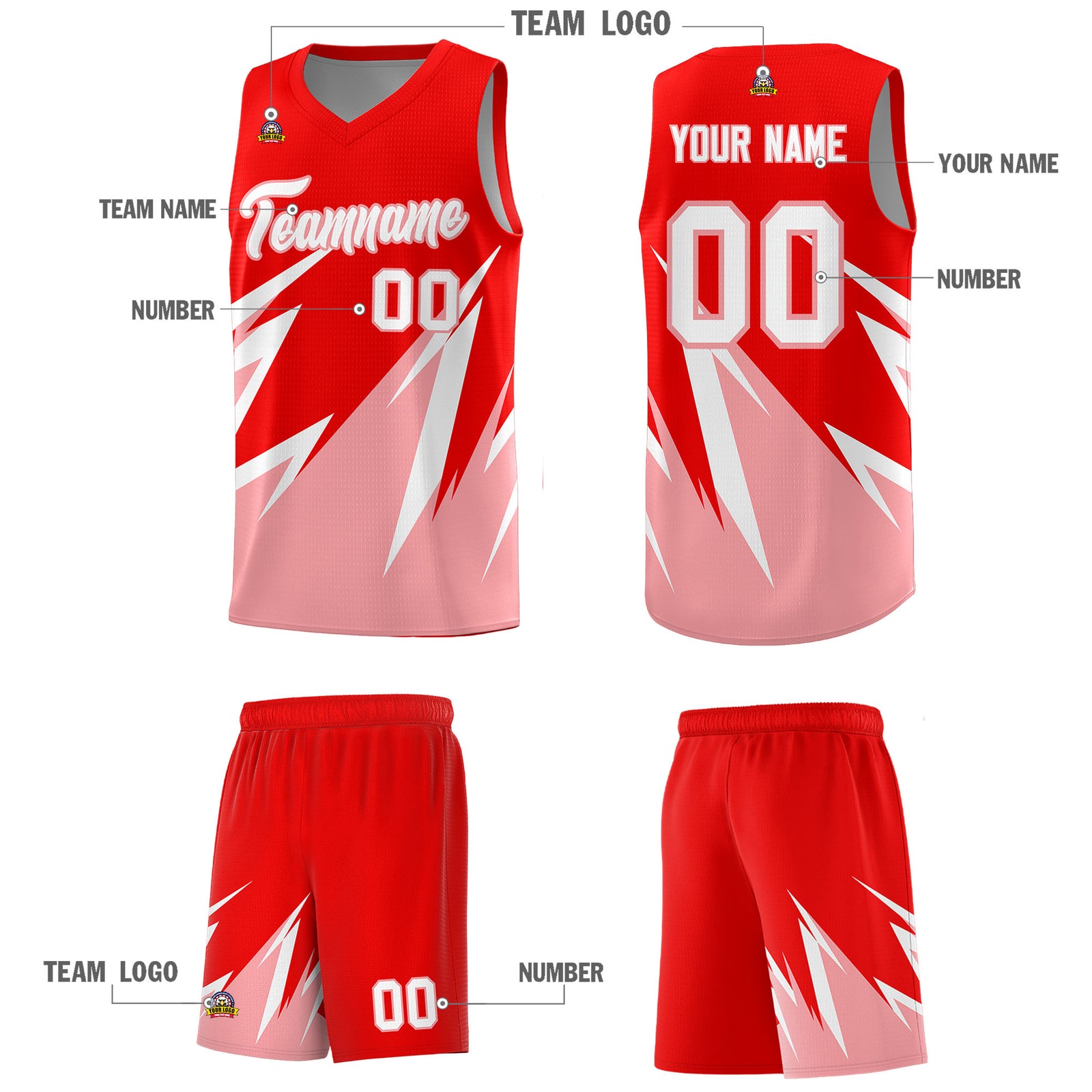 Custom Light Red Abstract Mountain Pattern Sports Uniform Basketball Jersey