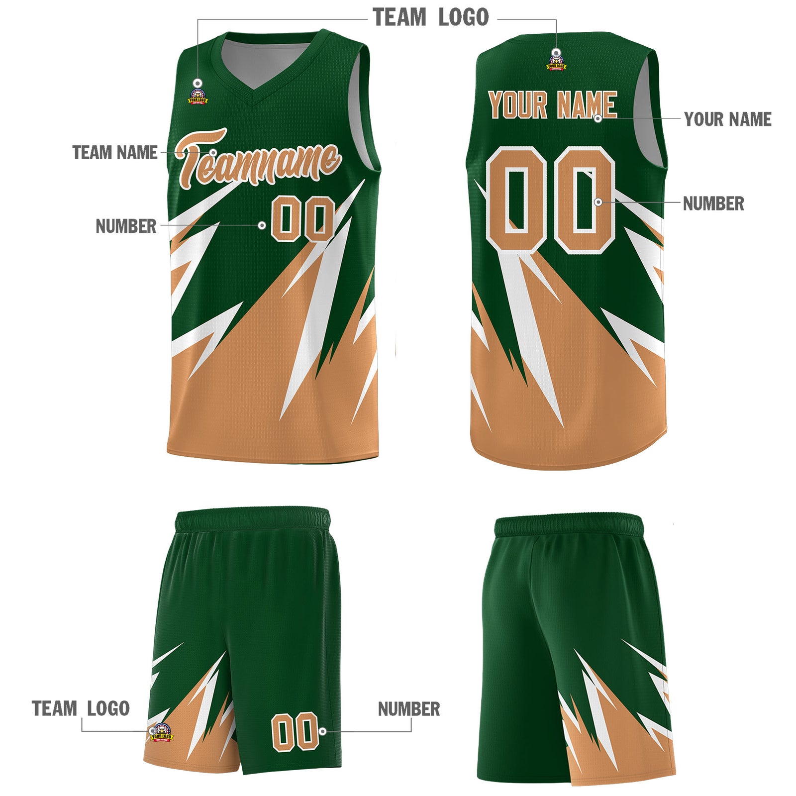 Custom Green Abstract Mountain Pattern Sports Uniform Basketball Jersey