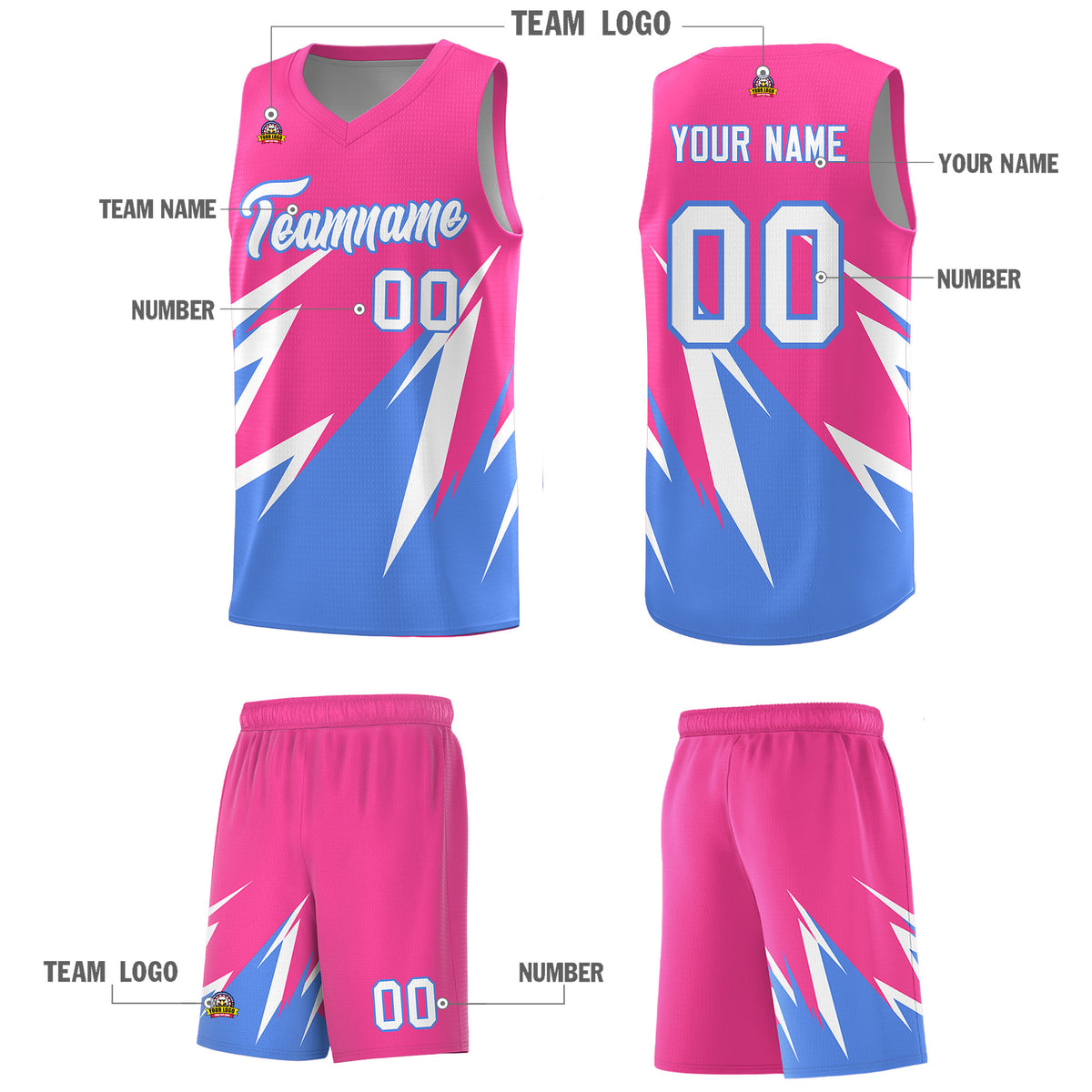 Custom Pink Abstract Mountain Pattern Sports Uniform Basketball Jersey