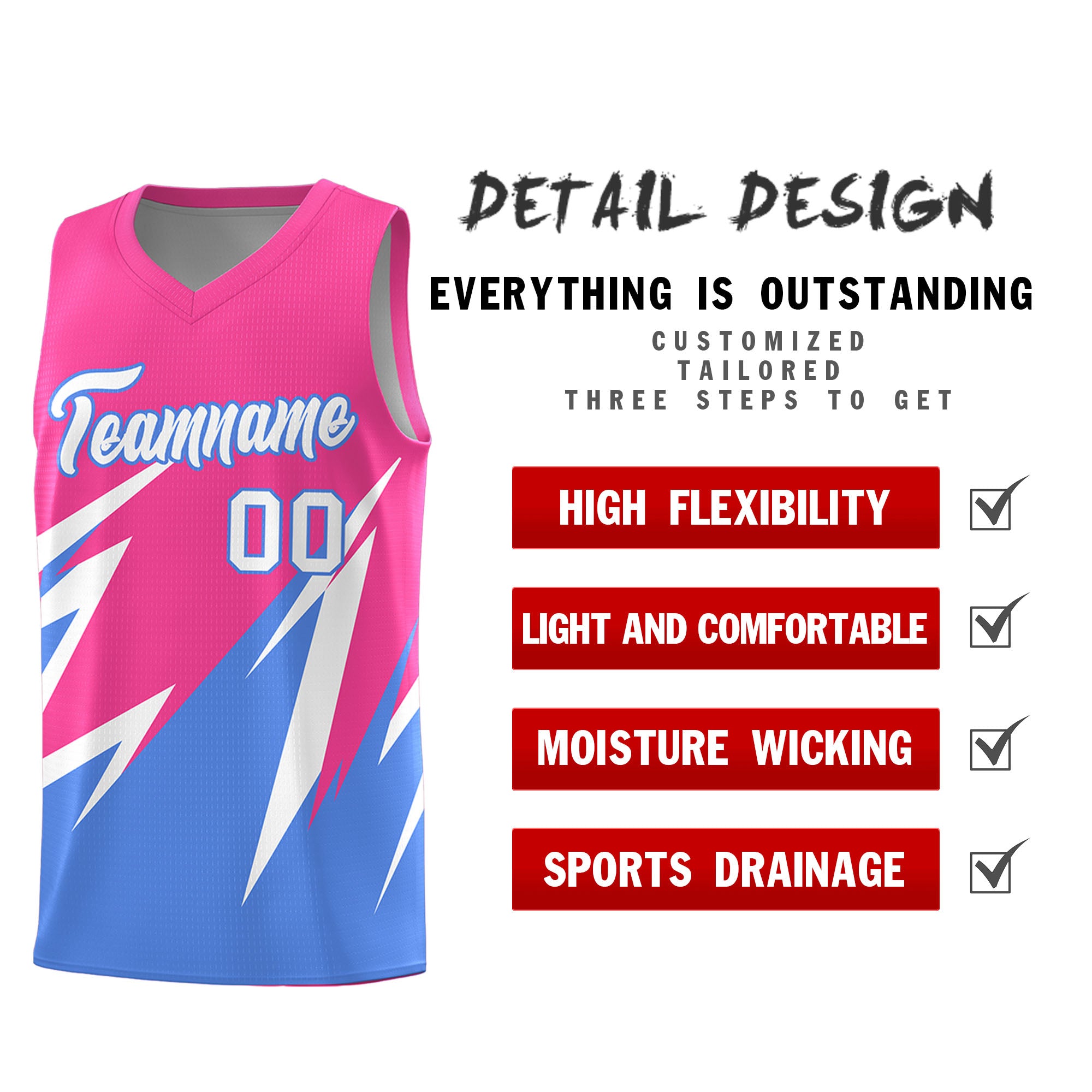 Custom Pink Abstract Mountain Pattern Sports Uniform Basketball Jersey