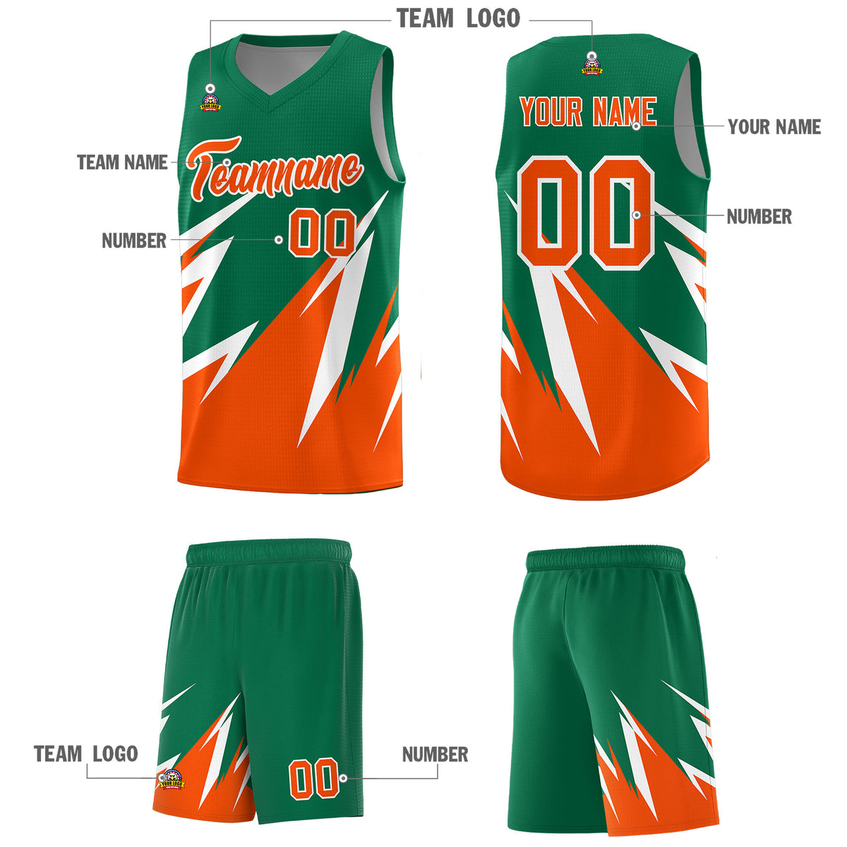 Custom Kelly Green Abstract Mountain Pattern Sports Uniform Basketball Jersey