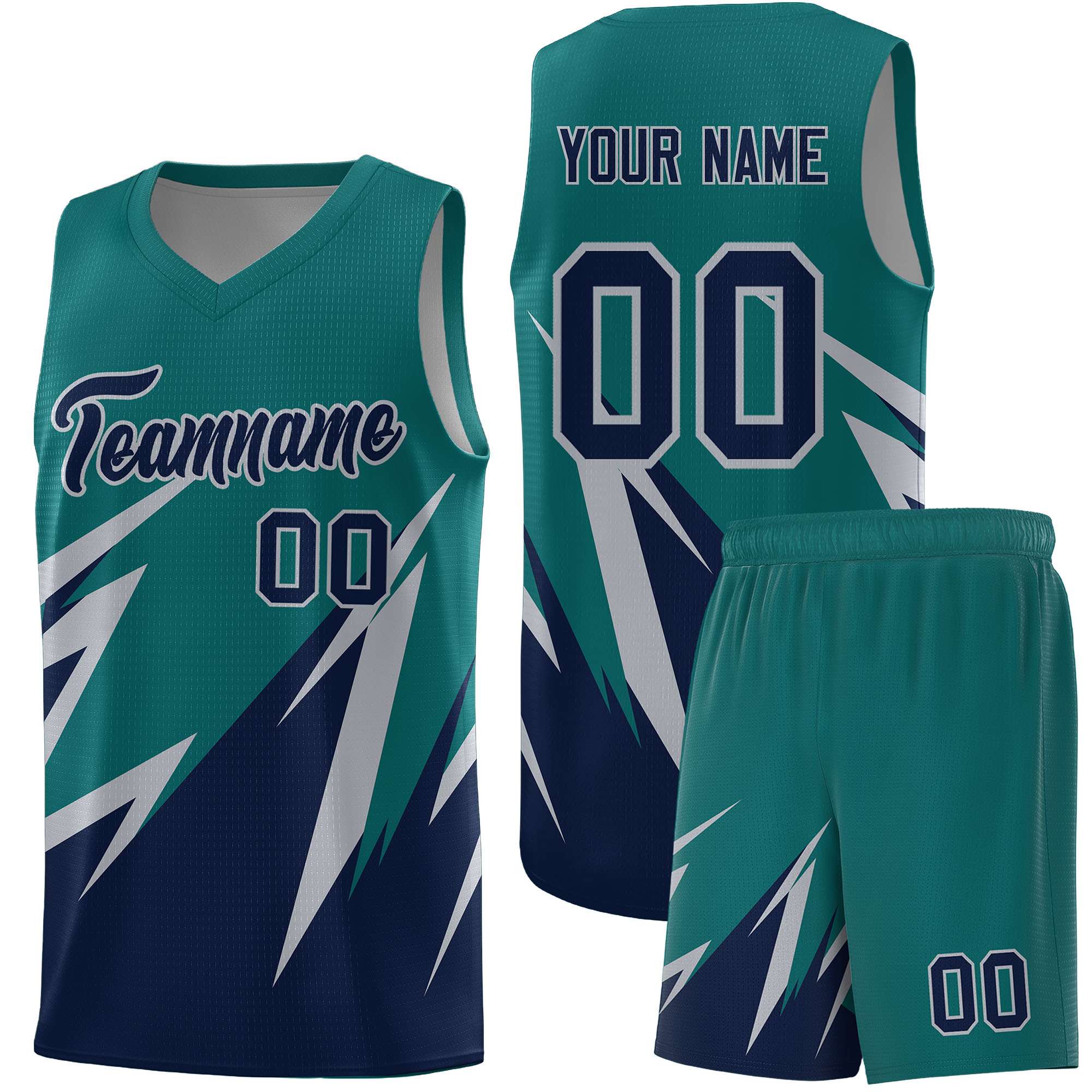 Custom Teal Abstract Mountain Pattern Sports Uniform Basketball Jersey
