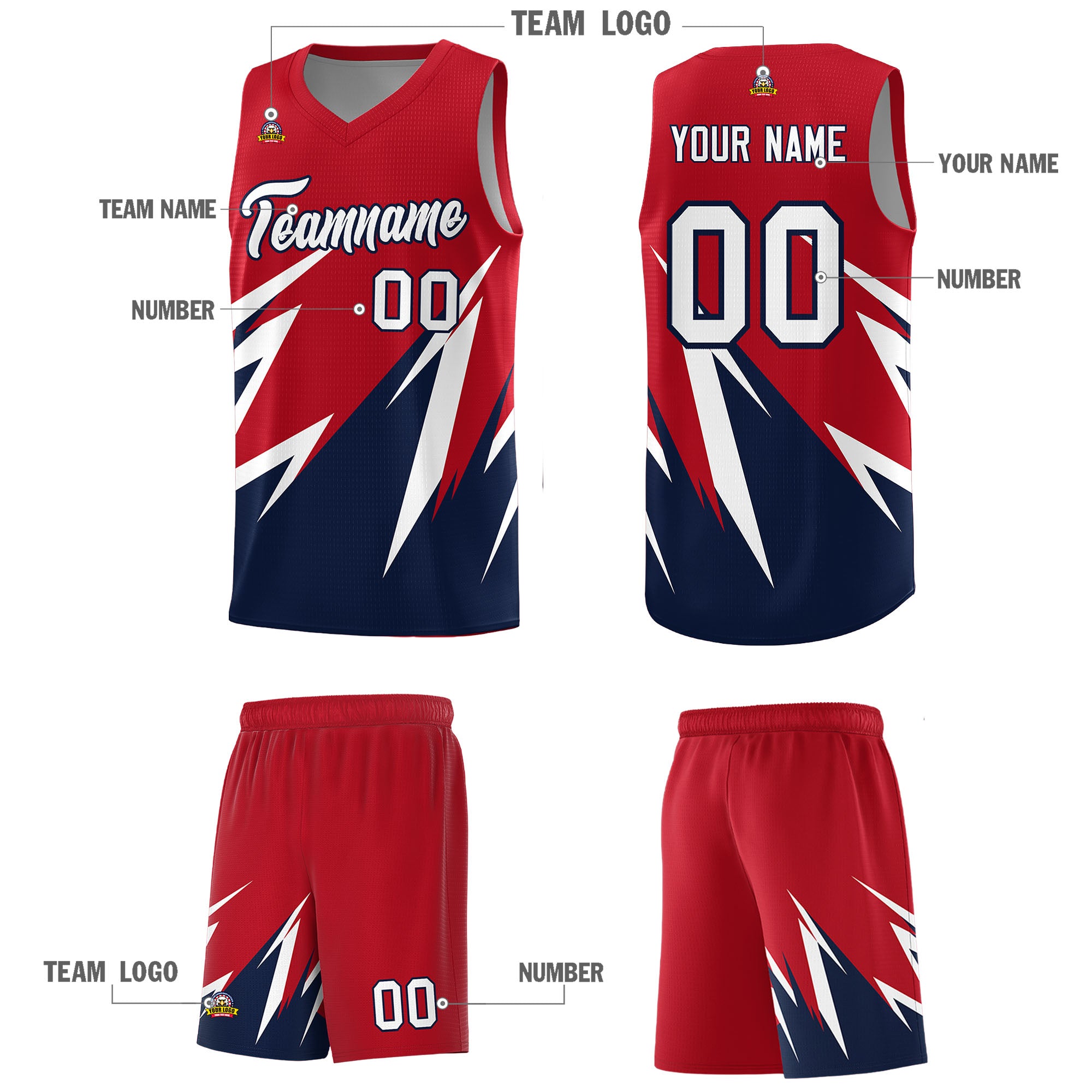 Custom Red Abstract Mountain Pattern Sports Uniform Basketball Jersey