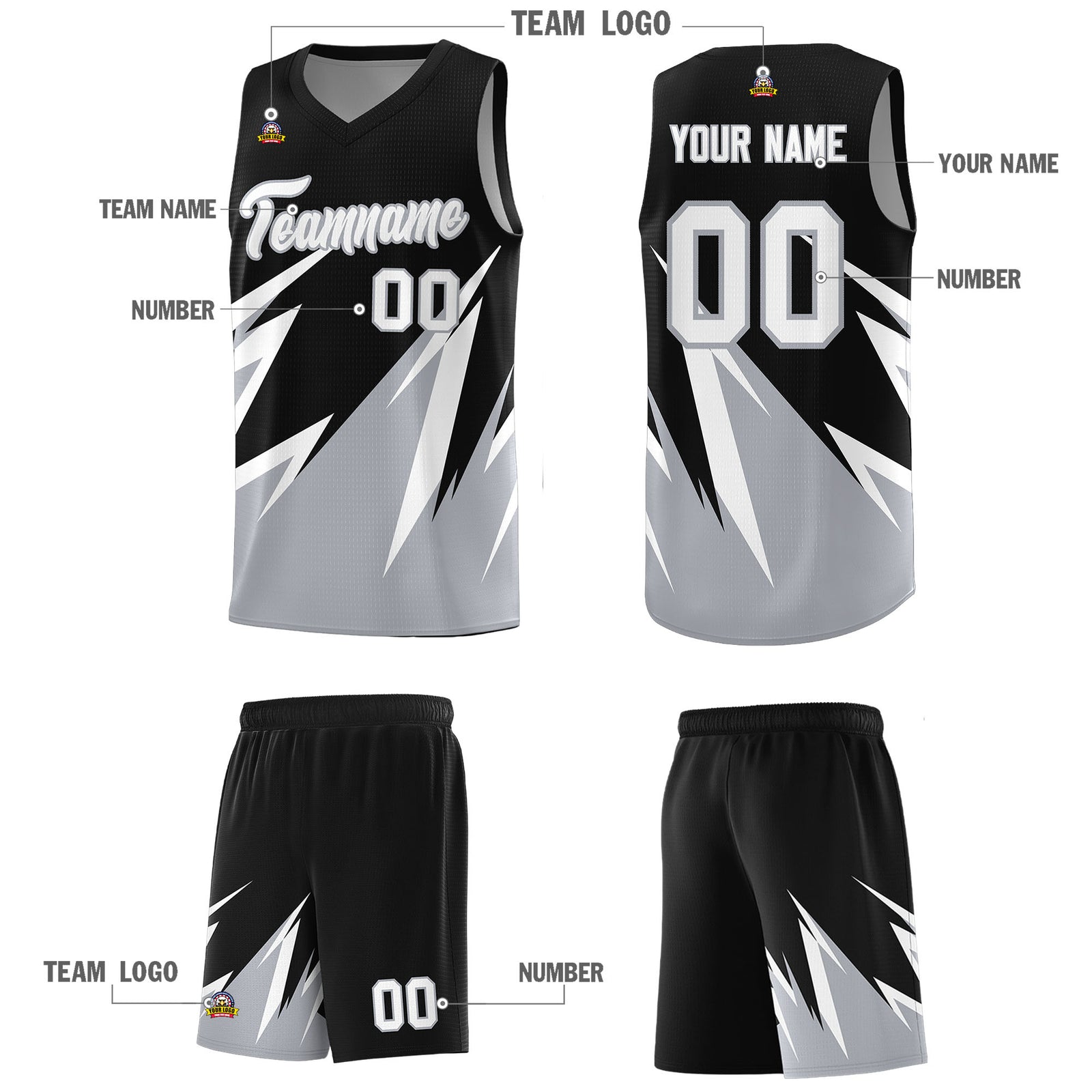 Custom Black Abstract Mountain Pattern Sports Uniform Basketball Jersey