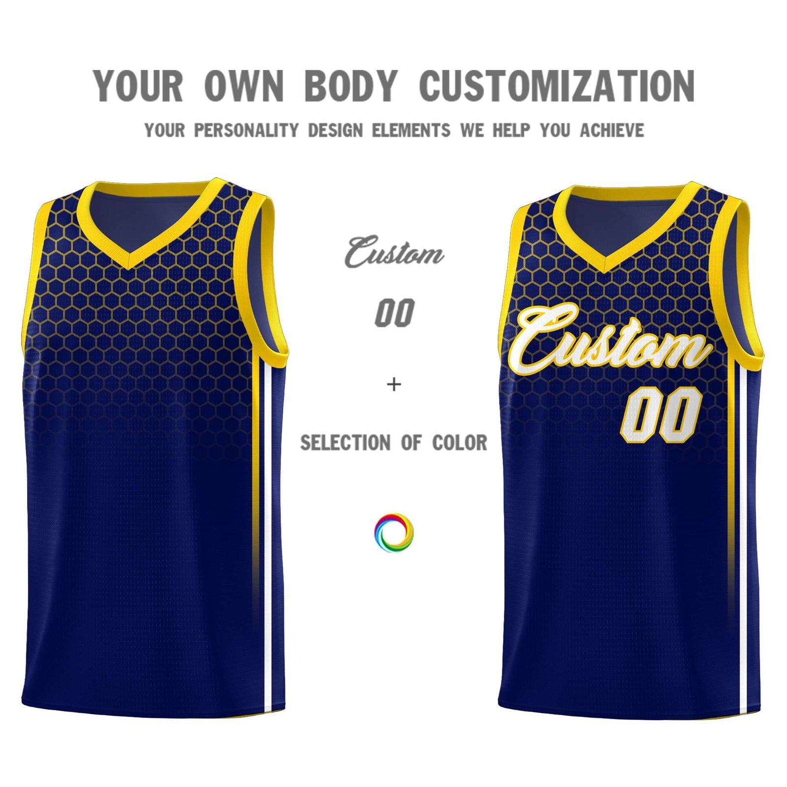Custom Navy Personalized Honeycomb Pattern Sports Uniform Basketball Jersey