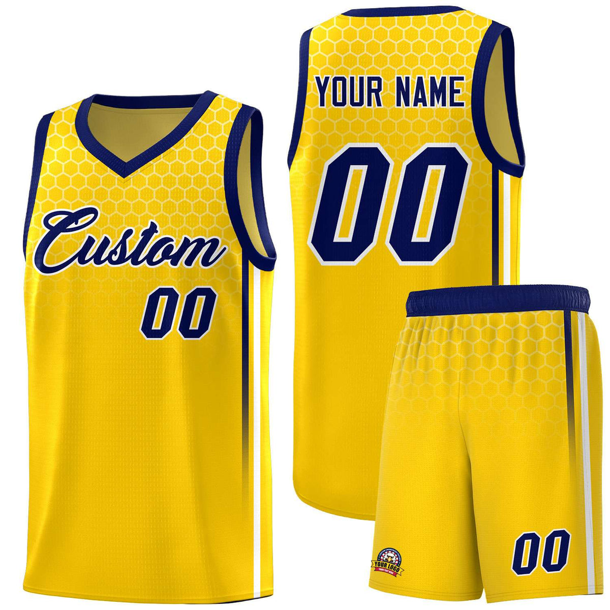 Custom Gold Personalized Honeycomb Pattern Sports Uniform Basketball Jersey